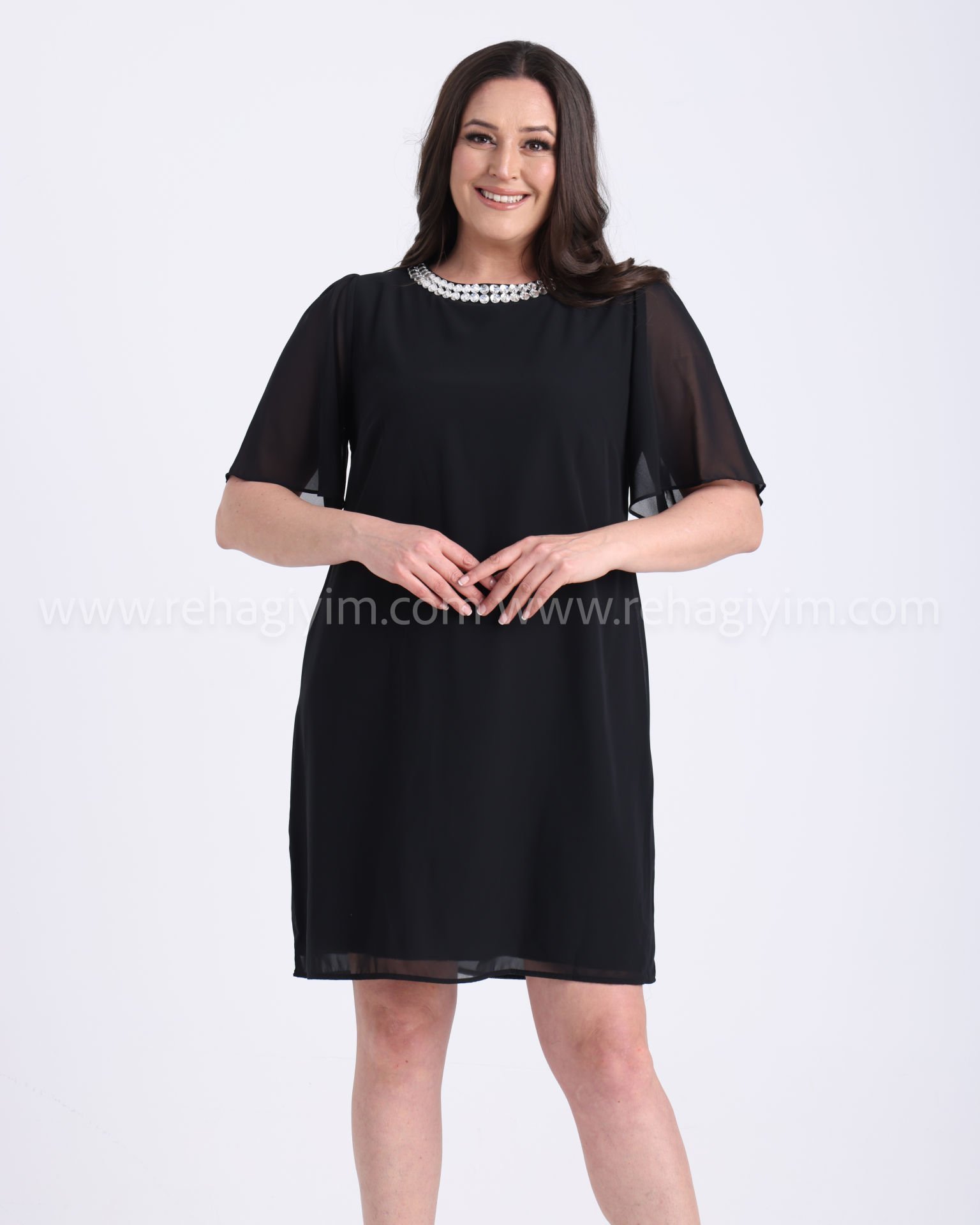 Taş Kolye Model Şifon Elbise