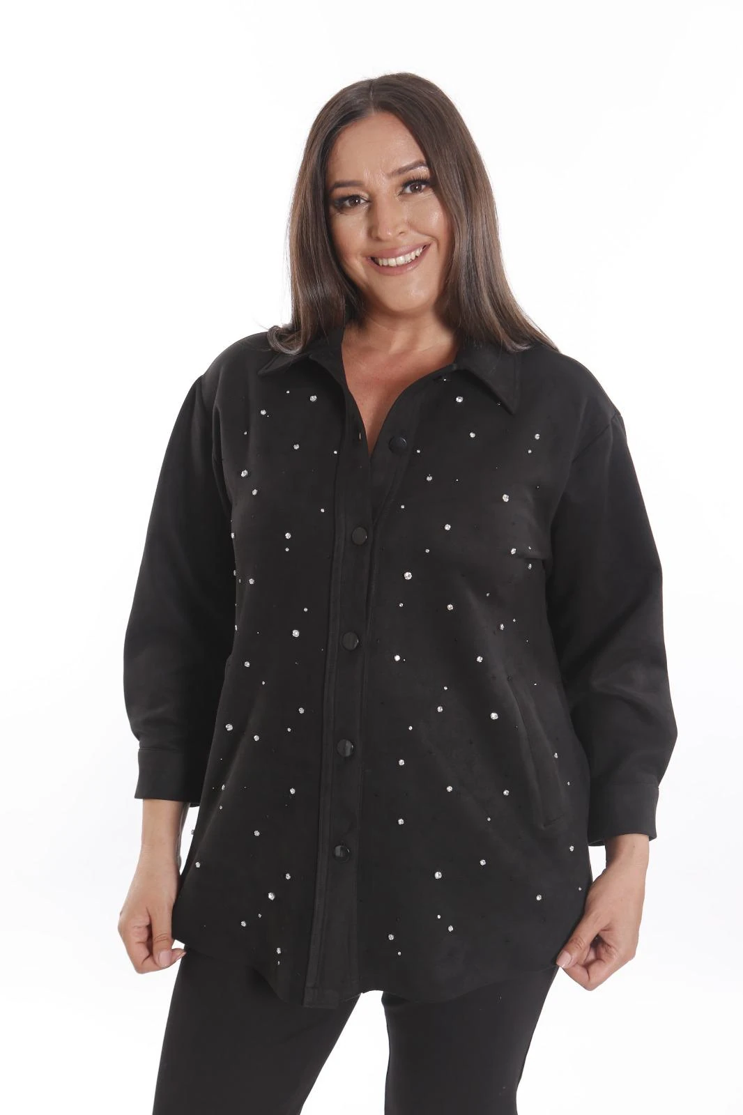 Taş Detaylı Süet Gömlek Ceket