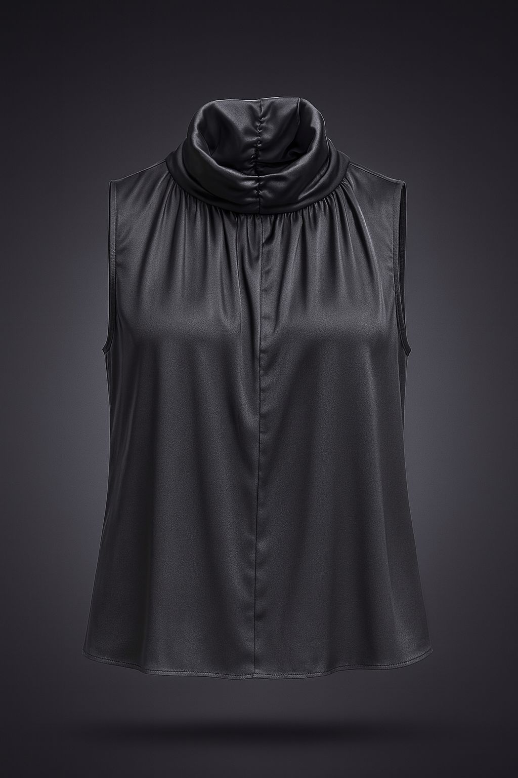 Reglan Kol Boğazlı Saten Bluz - Lacivert