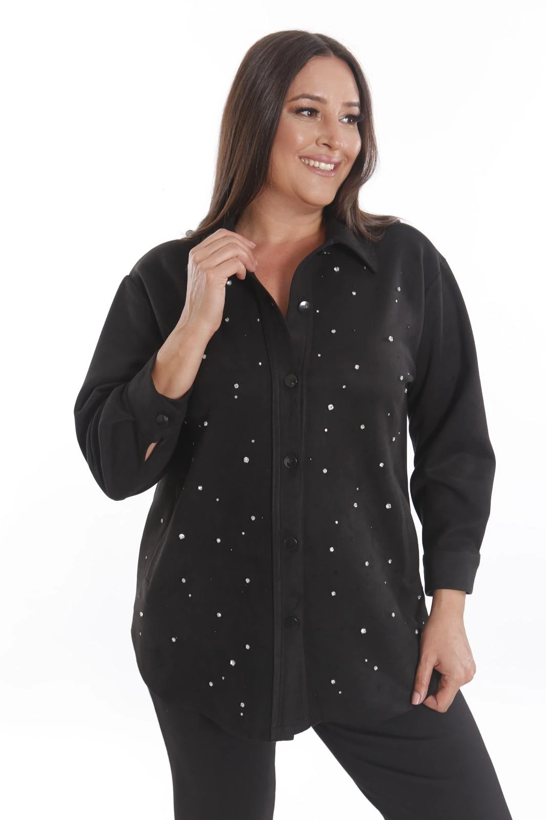 Taş Detaylı Süet Gömlek Ceket