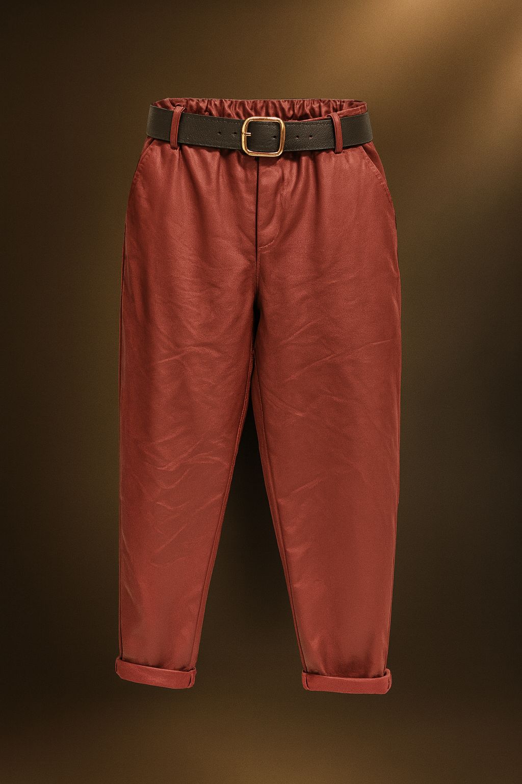 İtaly Kemerli Deri Pantolon - Bordo