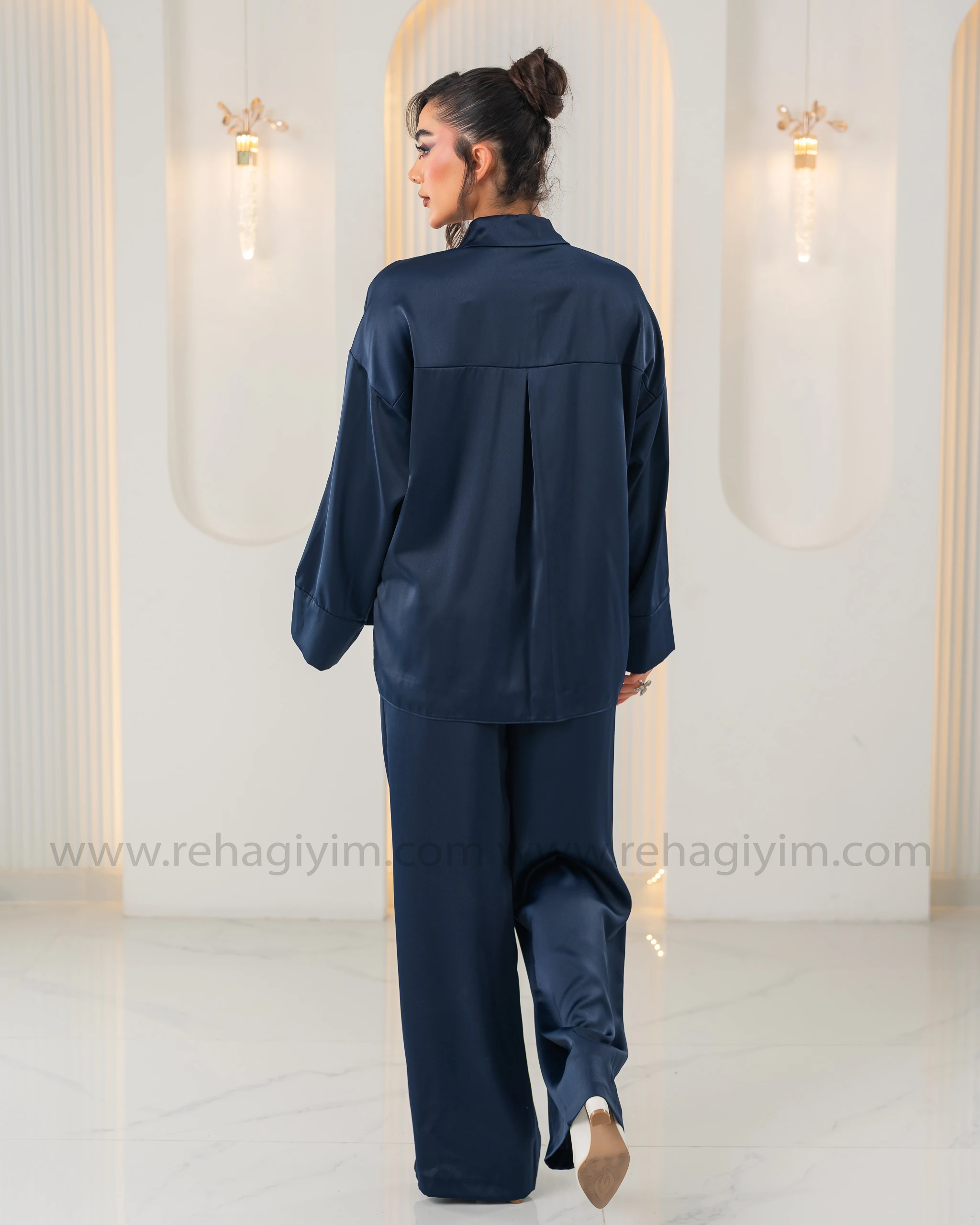 Saten Salaş Pantolon - Lacivert