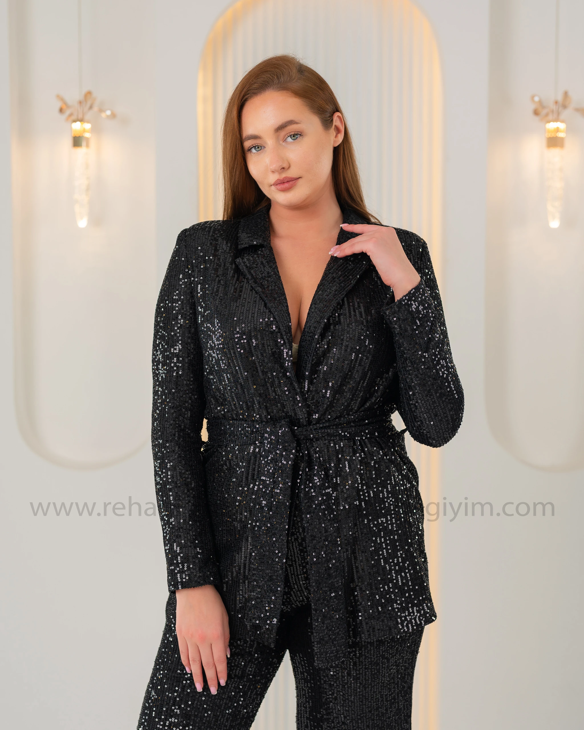 Kuşaklı Payet Takım - Siyah