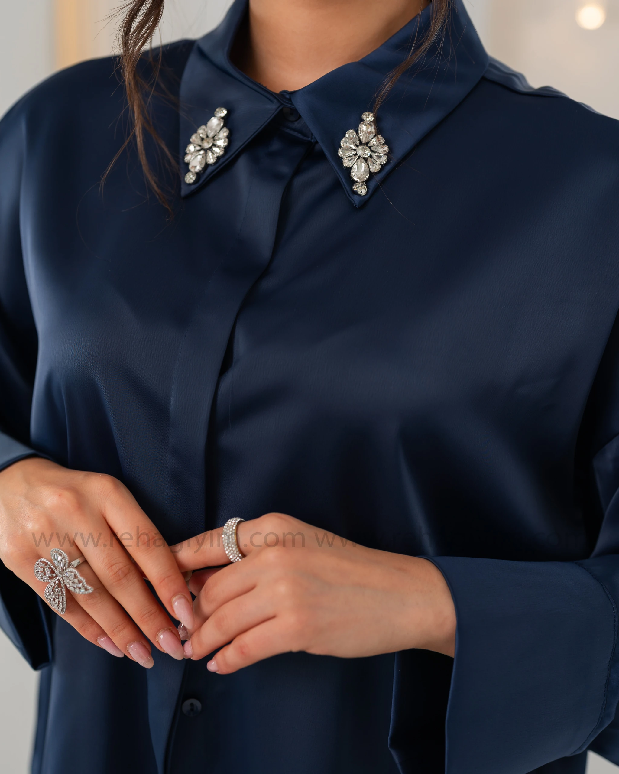 Saten Salaş Pantolon - Lacivert