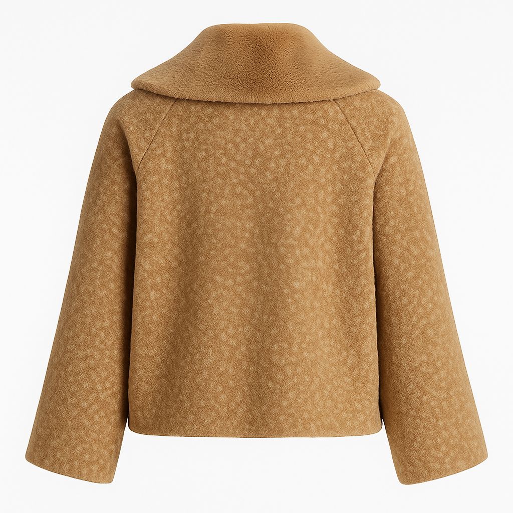İTALY Düz Desen Kürklü Ceket - Kahverengi