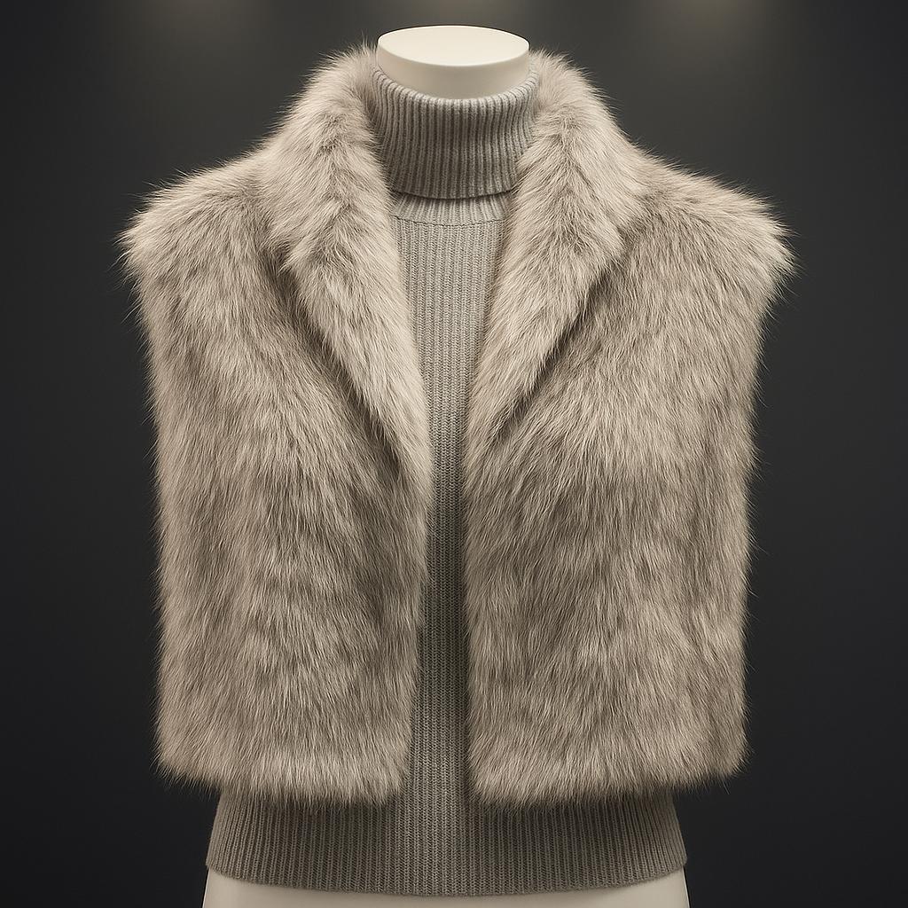 Angora Kürk Yelek - Antrasit-gri
