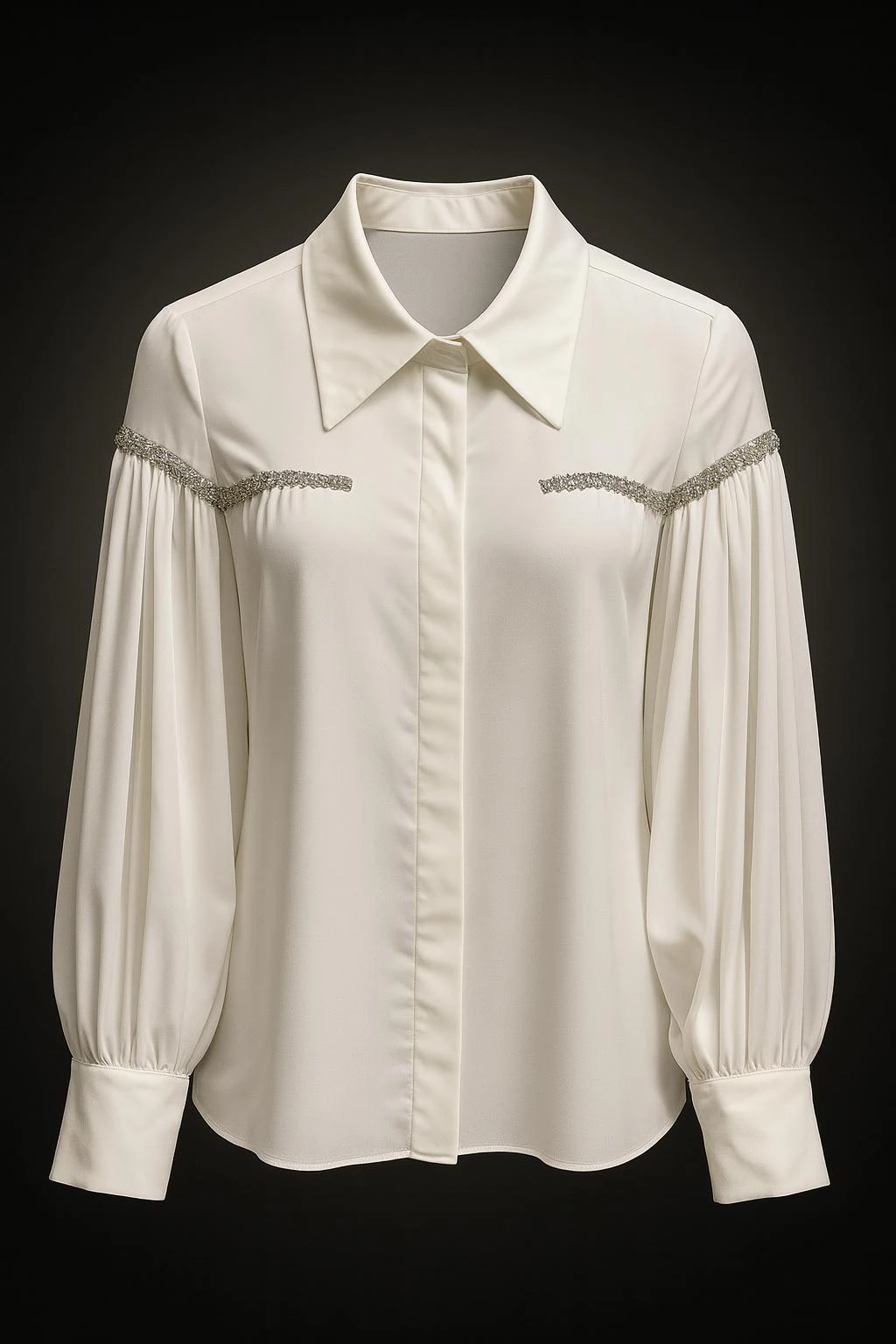 Taş Detaylı Krep Şifon Abiye Bluz - beyaz