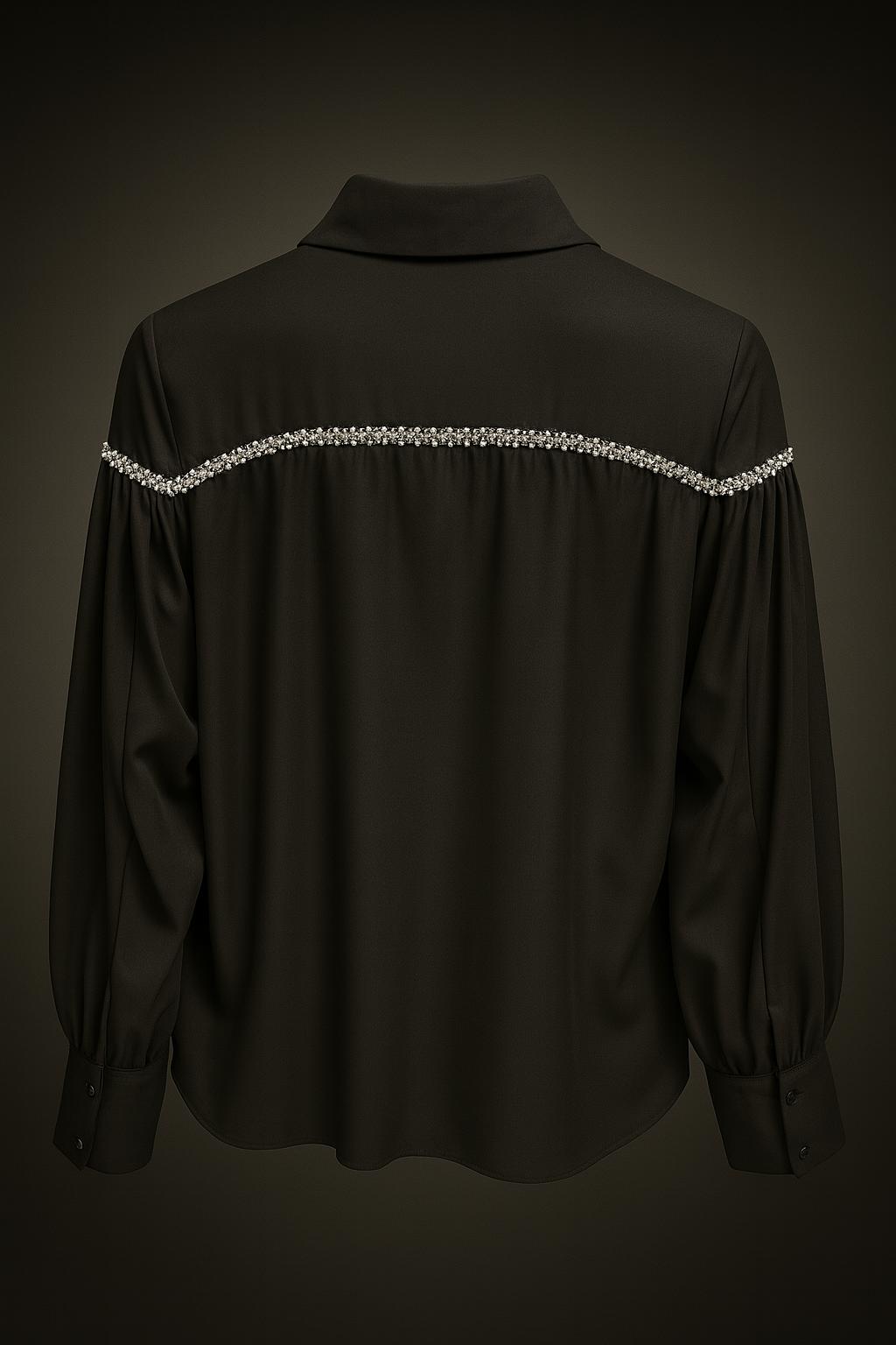 Taş Detaylı Krep Şifon Abiye Bluz - Siyah