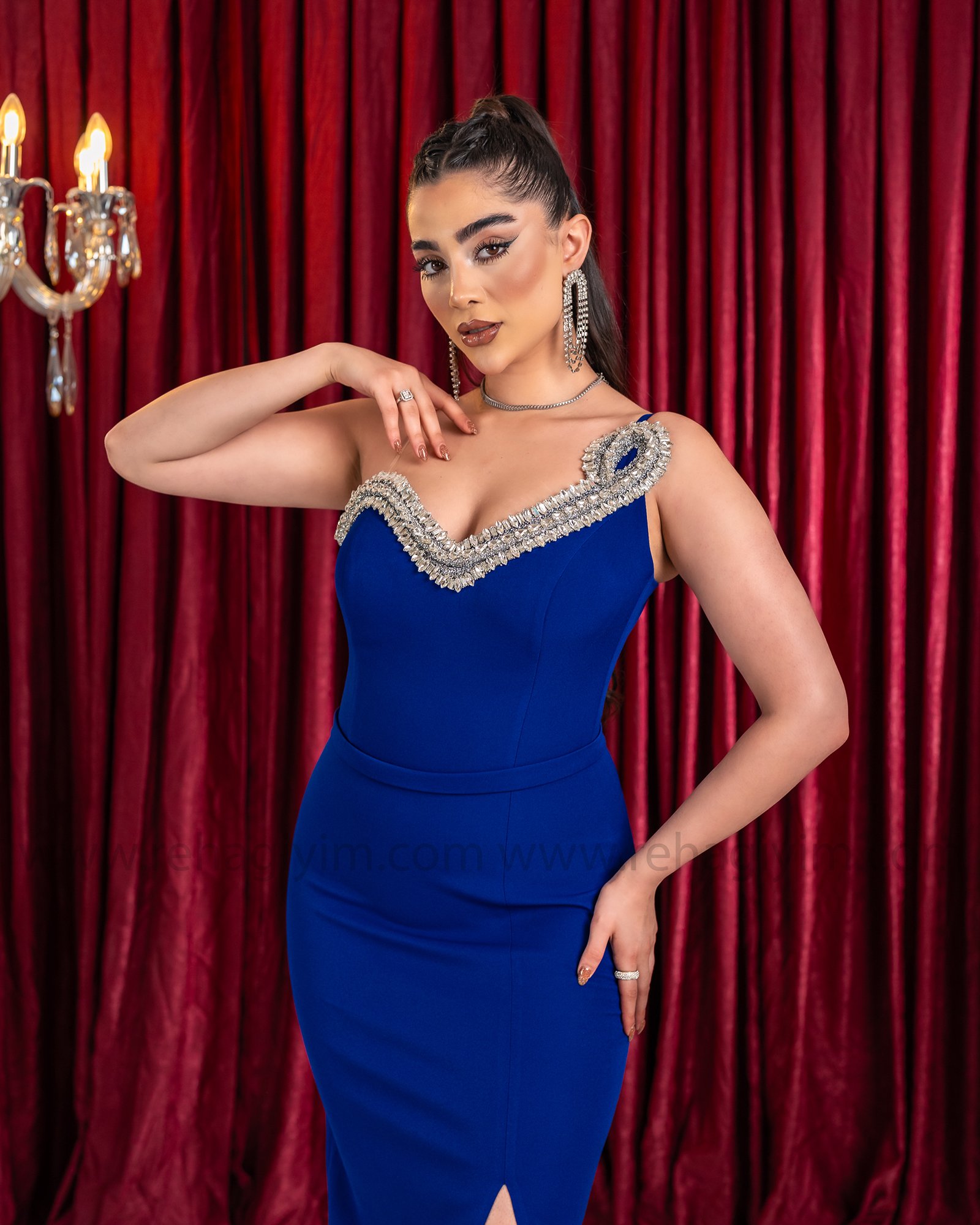 Swarovski Taşlı Midi Elbise 