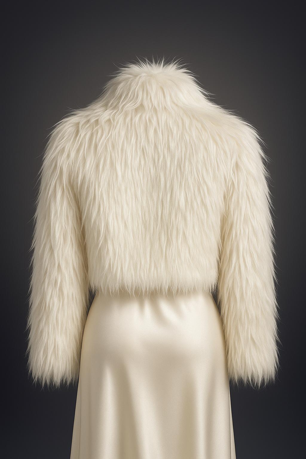 İtalyan Kürk Ceket - Beyaz-Kemik
