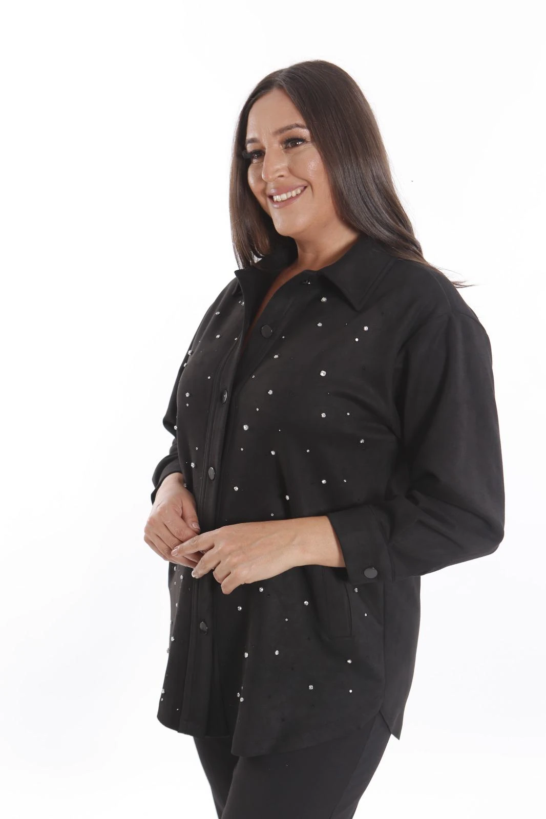 Taş Detaylı Süet Gömlek Ceket