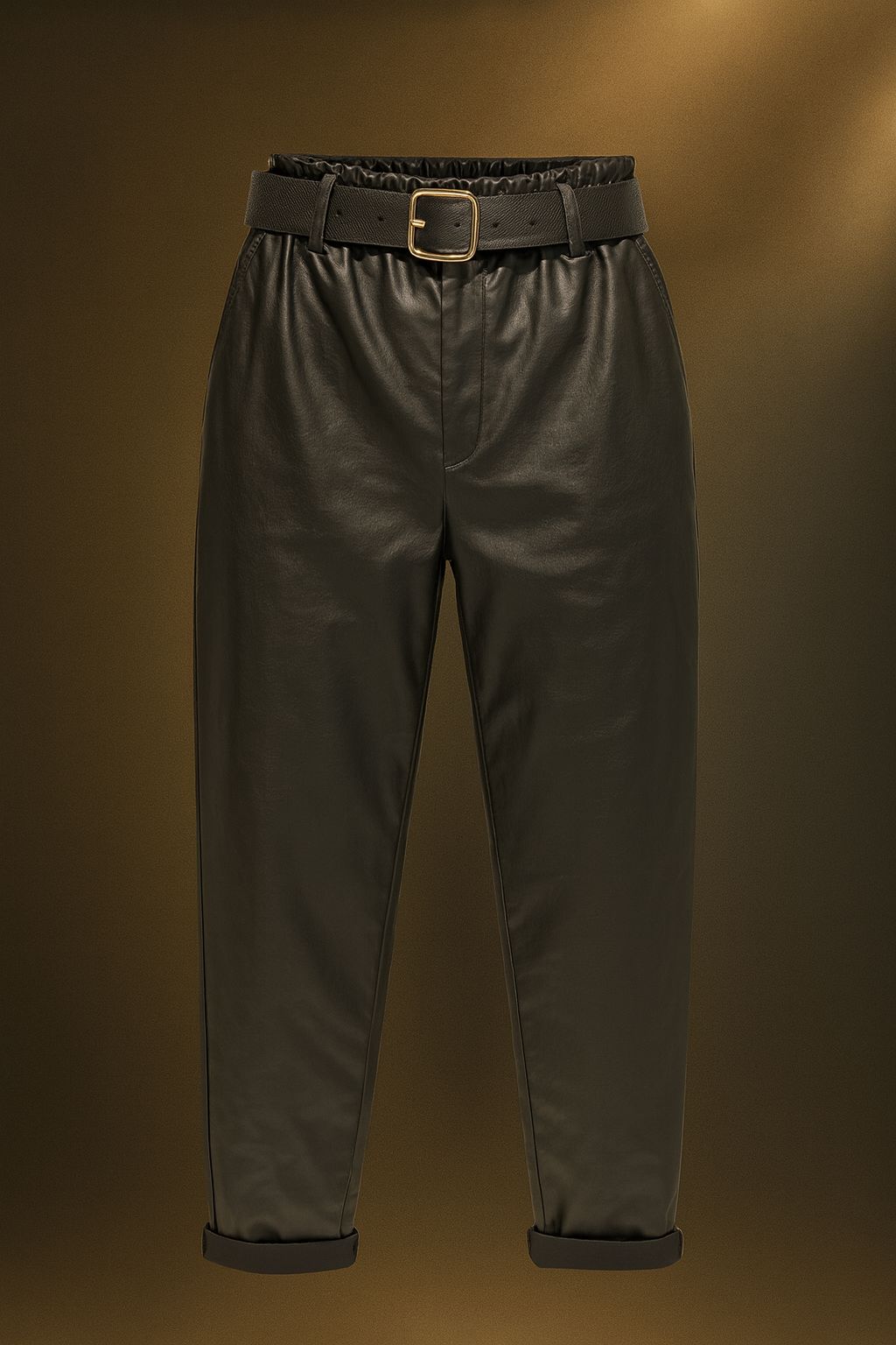 İtaly Kemerli Deri Pantolon - Siyah