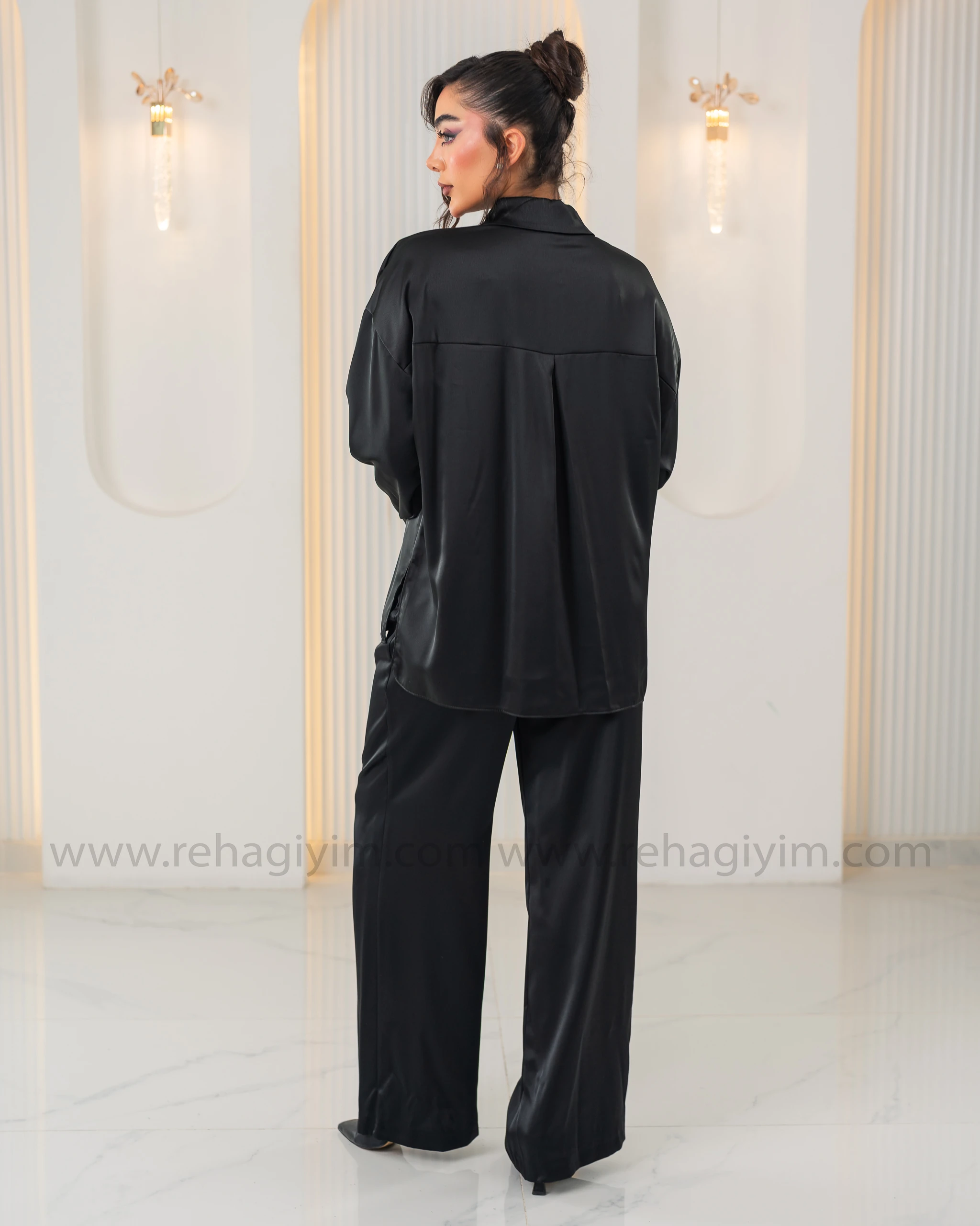 Saten Salaş Pantolon - Siyah