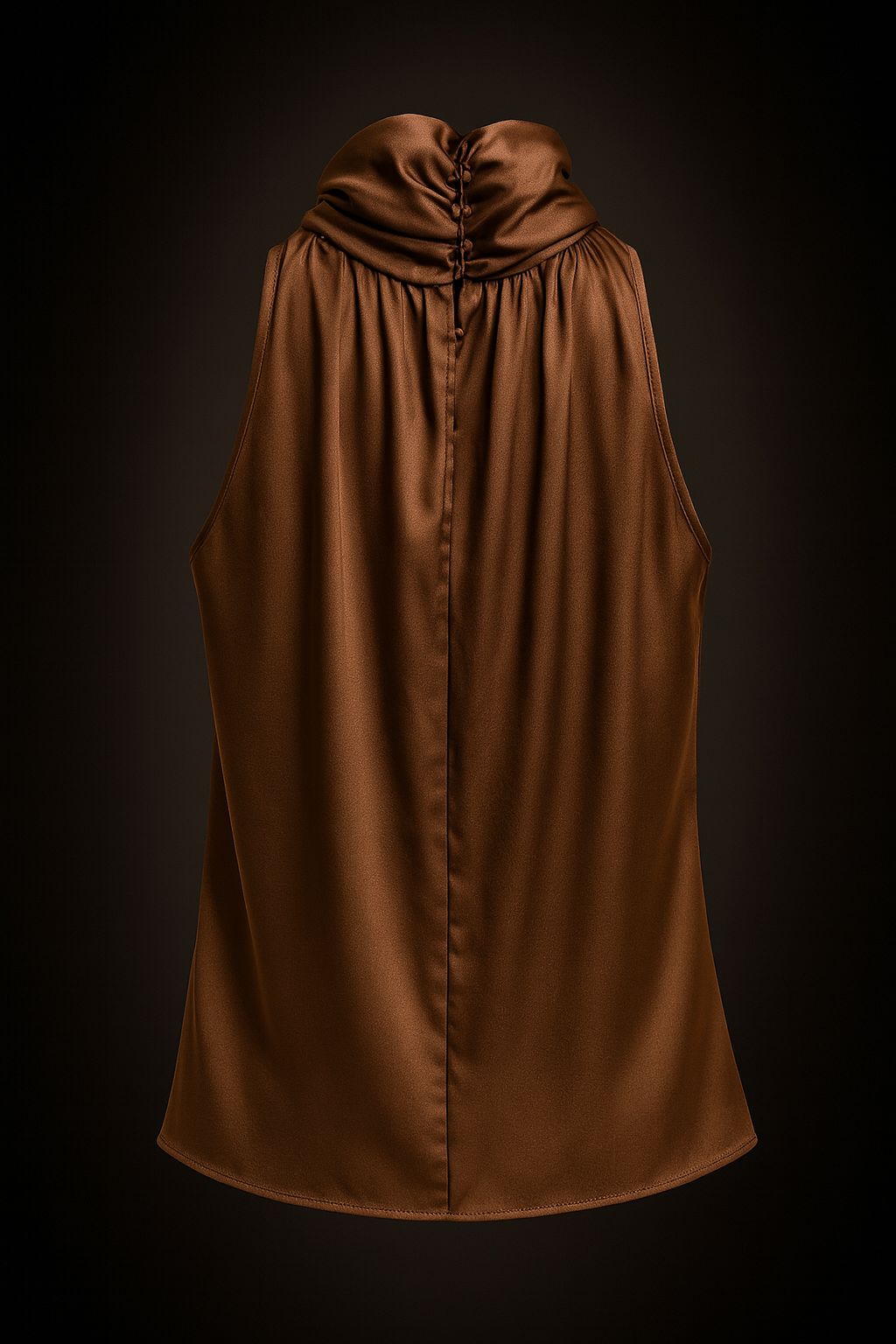 Reglan Kol Boğazlı Saten Bluz - Kahverengi