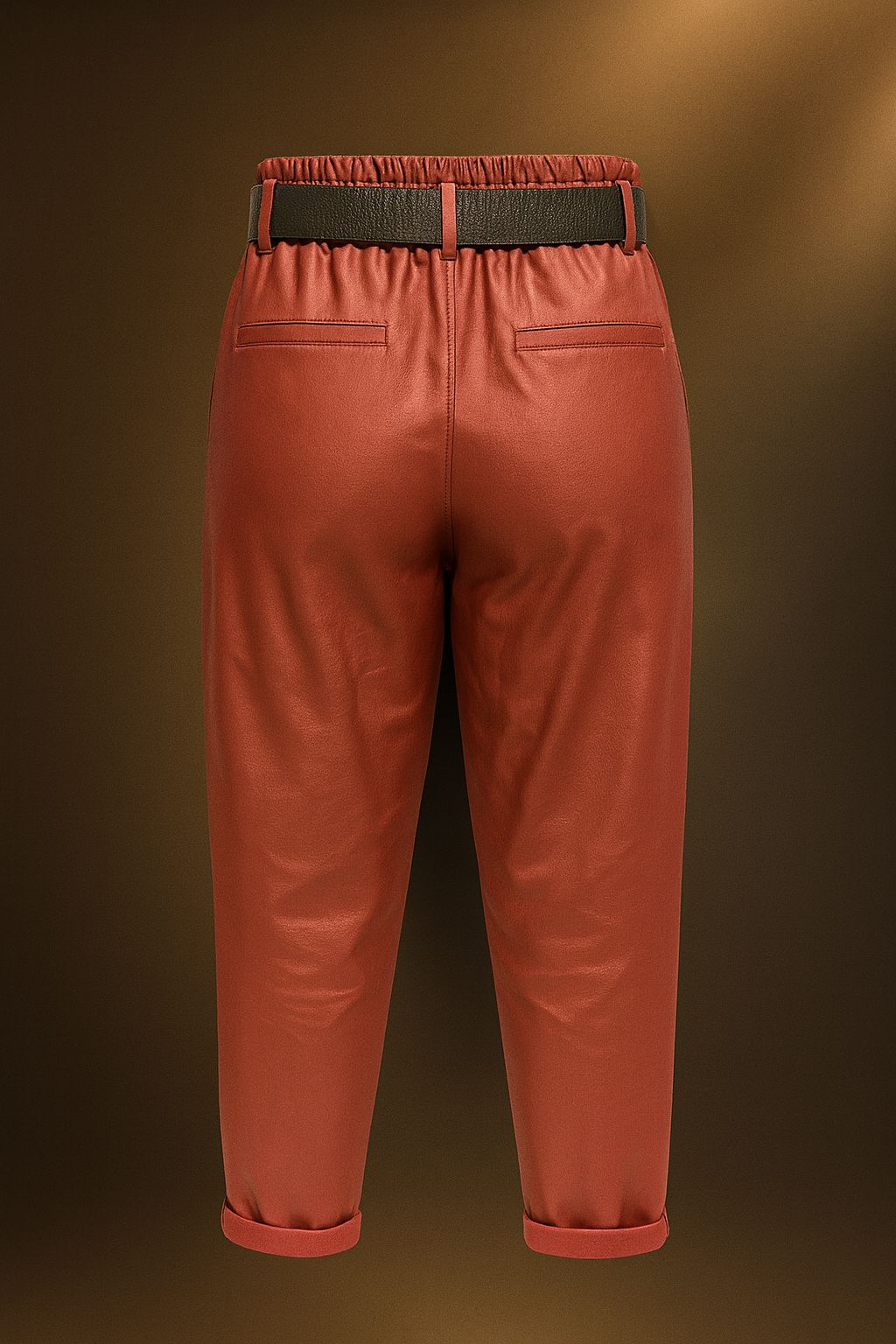 İtaly Kemerli Deri Pantolon - Bordo