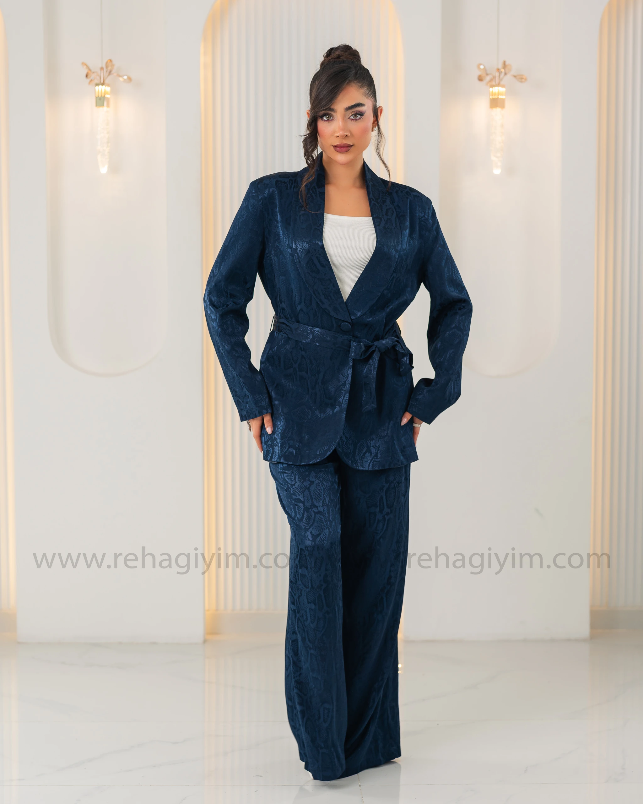 Saten Jakarlı Ceket Pantolon Takım