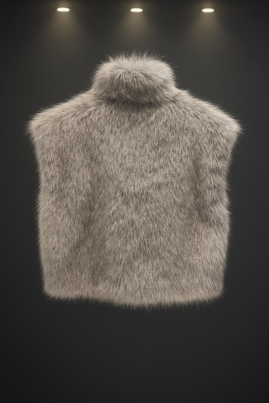 Angora Kürk Yelek - Antrasit-gri