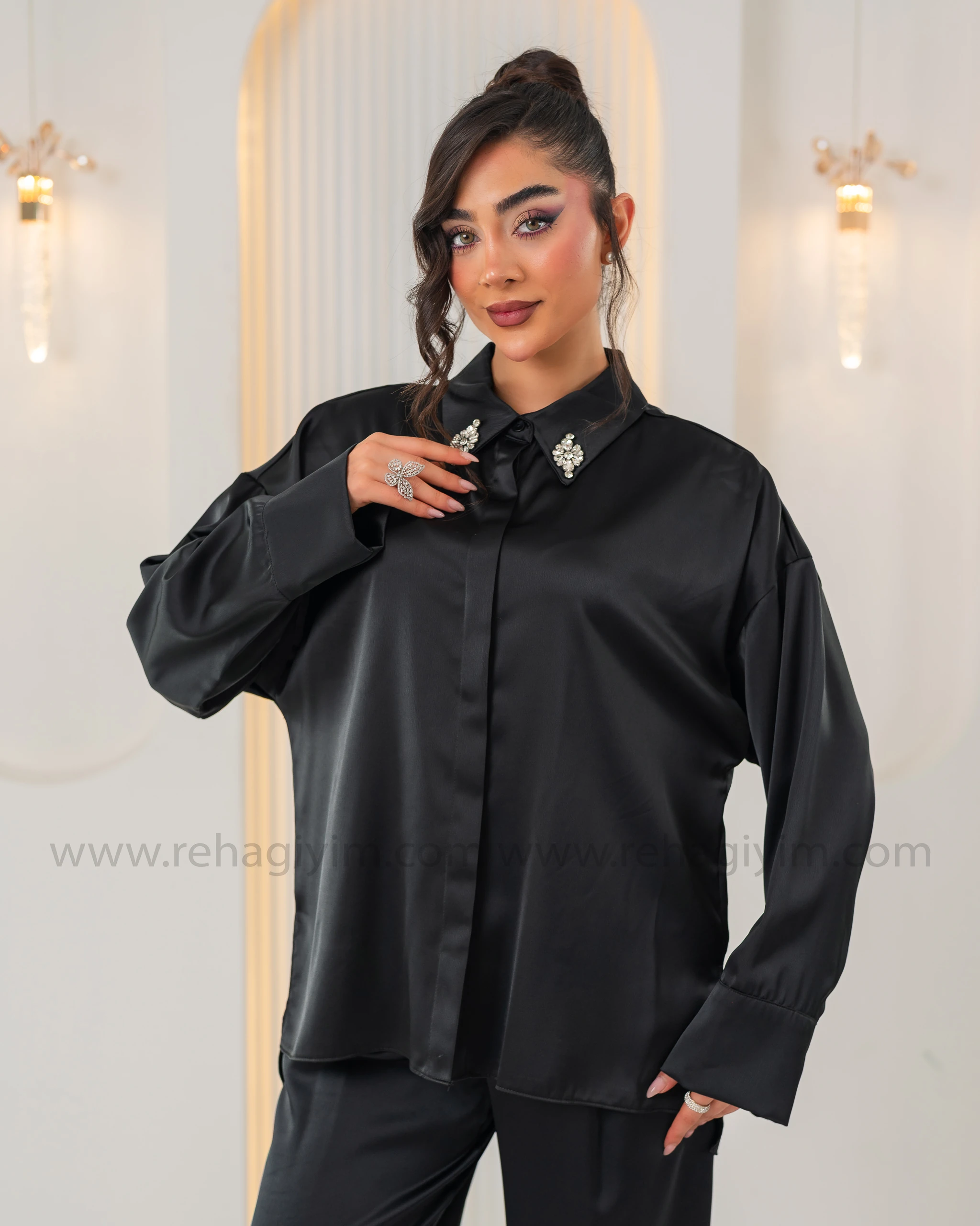 Saten Salaş Pantolon - Siyah