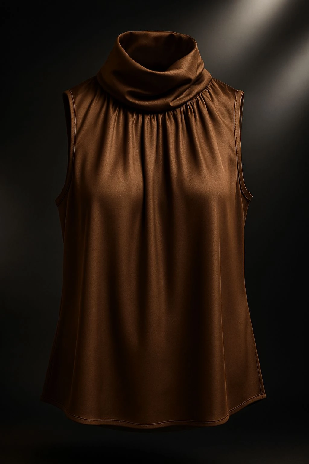 Reglan Kol Boğazlı Saten Bluz - Kahverengi