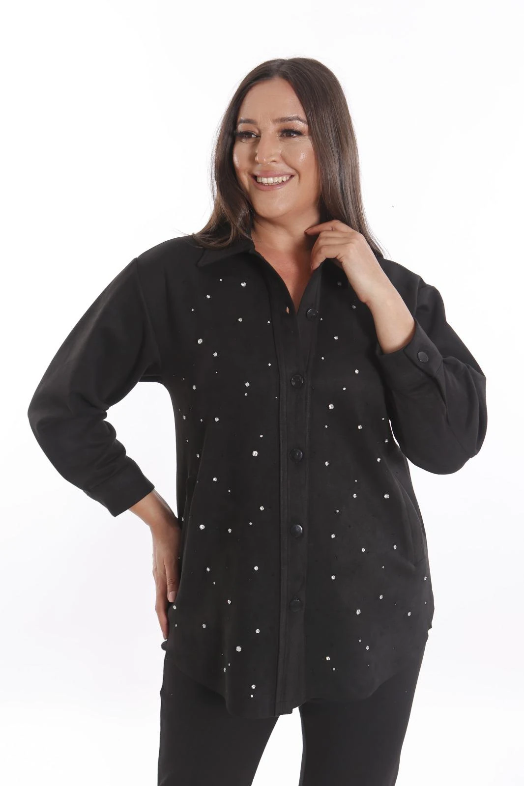 Taş Detaylı Süet Gömlek Ceket