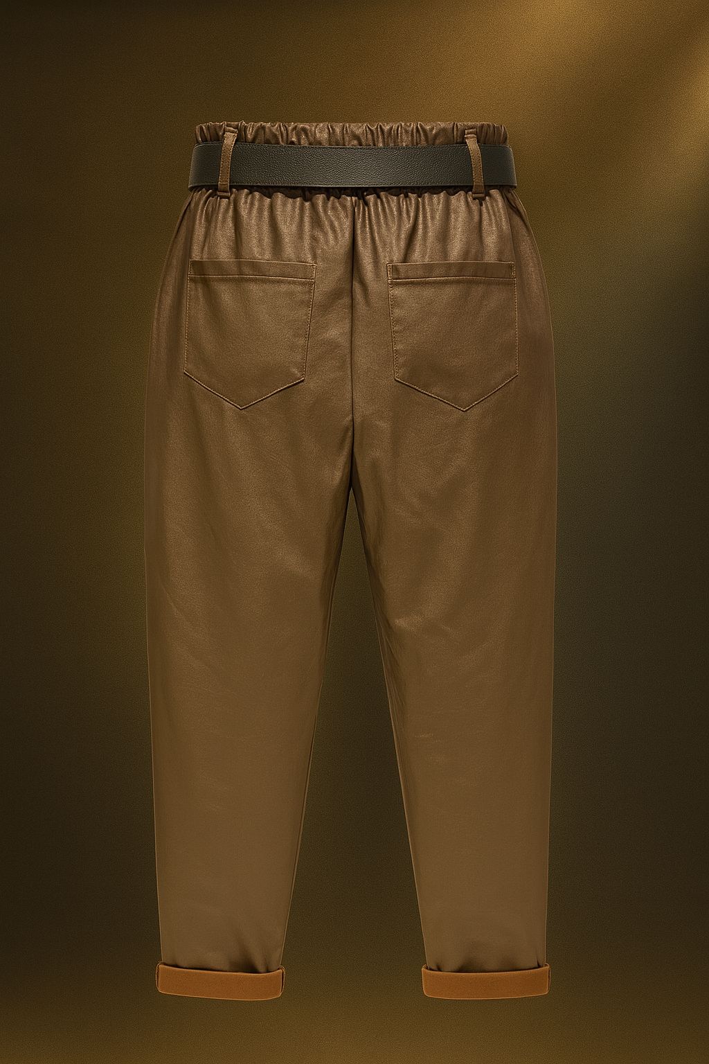 İtaly Kemerli Deri Pantolon - Yeşil