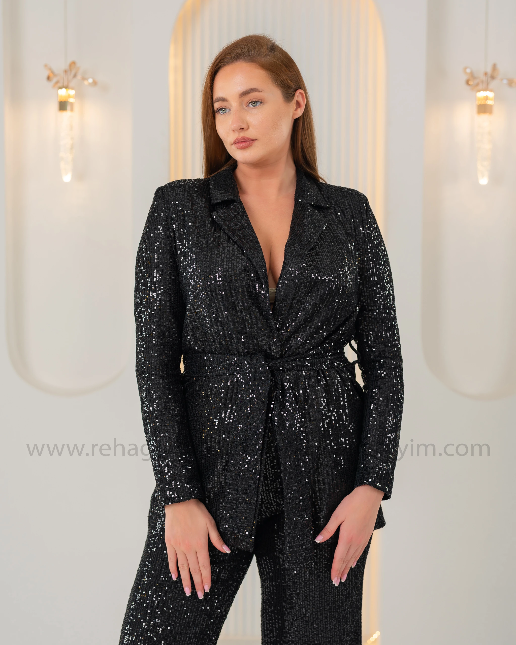 Kuşaklı Payet Takım - Siyah