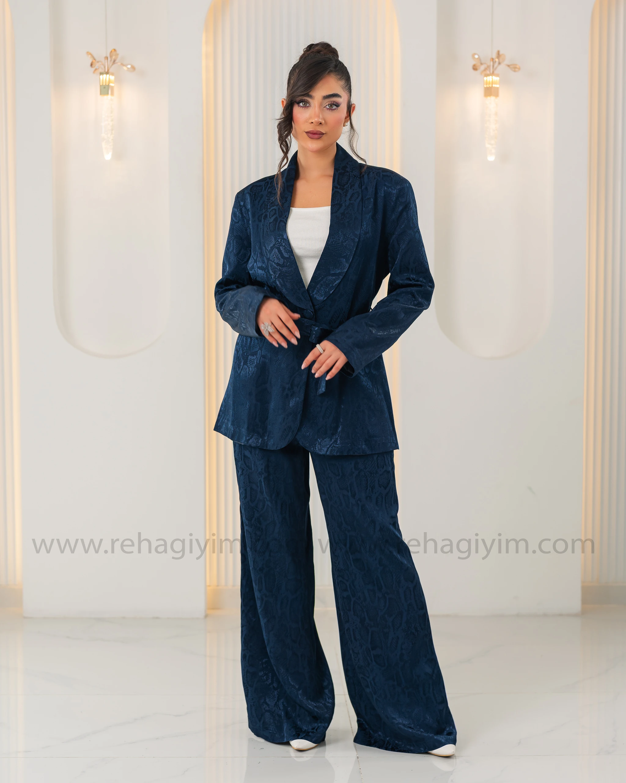 Saten Jakarlı Ceket Pantolon Takım