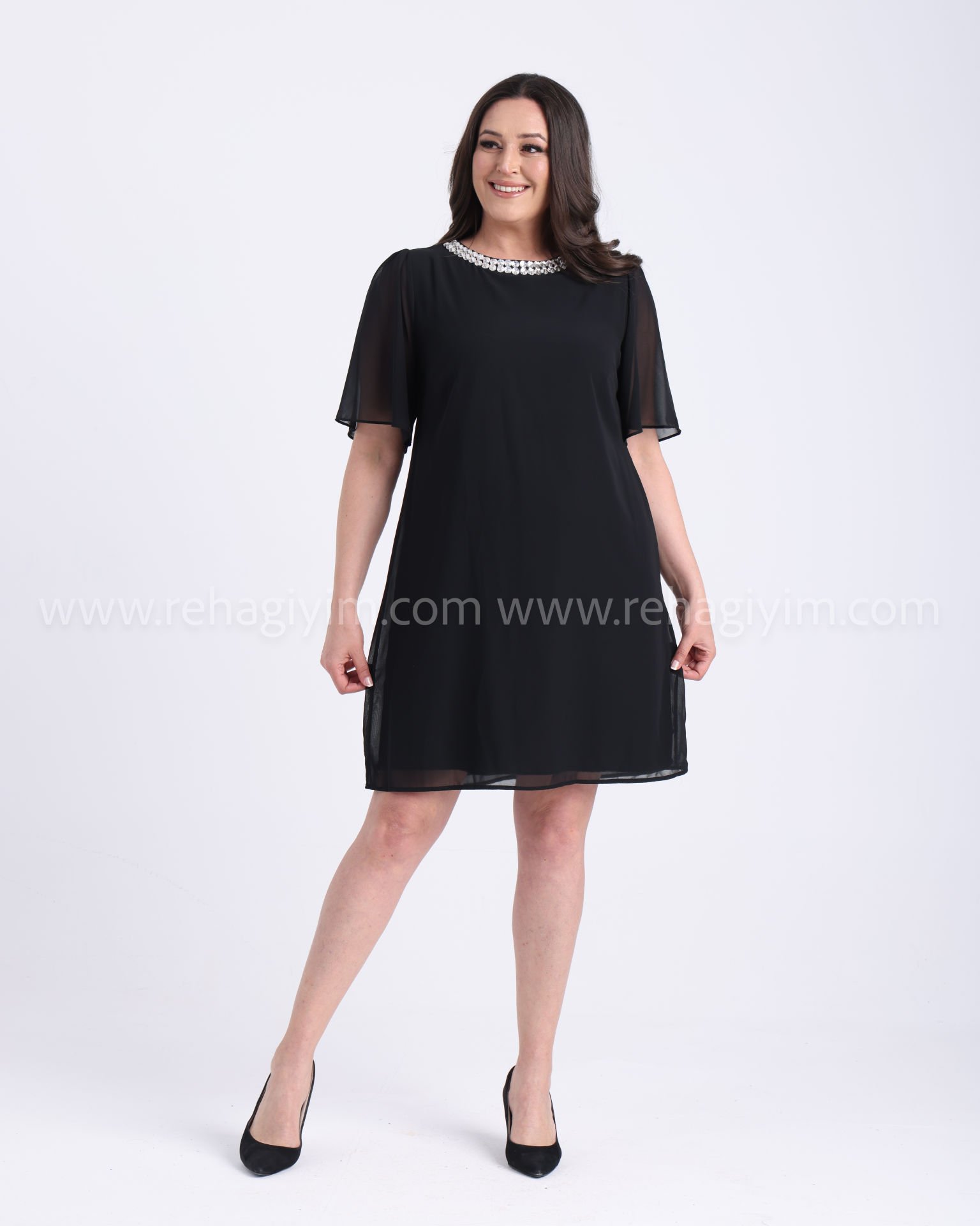 Taş Kolye Model Şifon Elbise