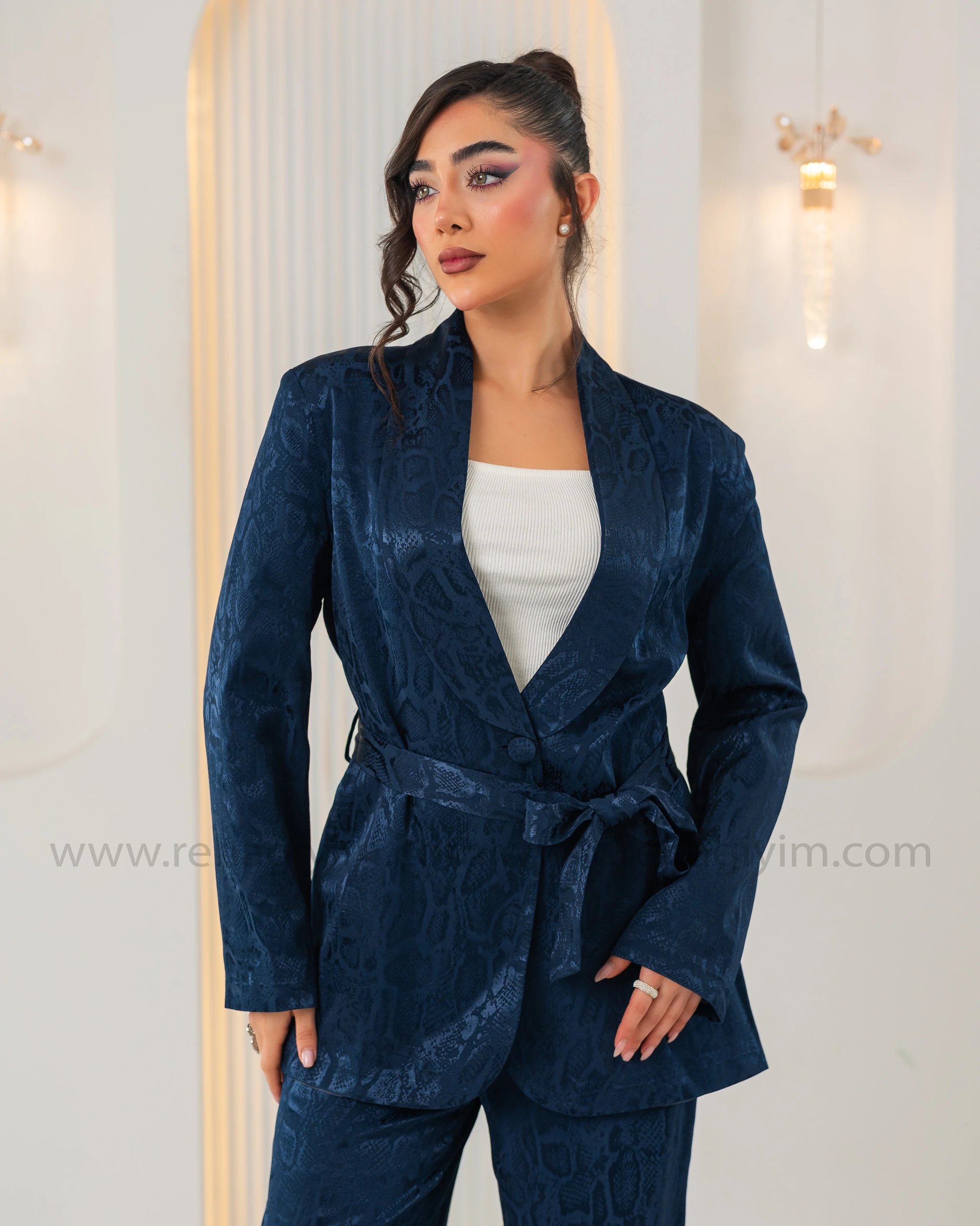 Saten Jakarlı Ceket Pantolon Takım