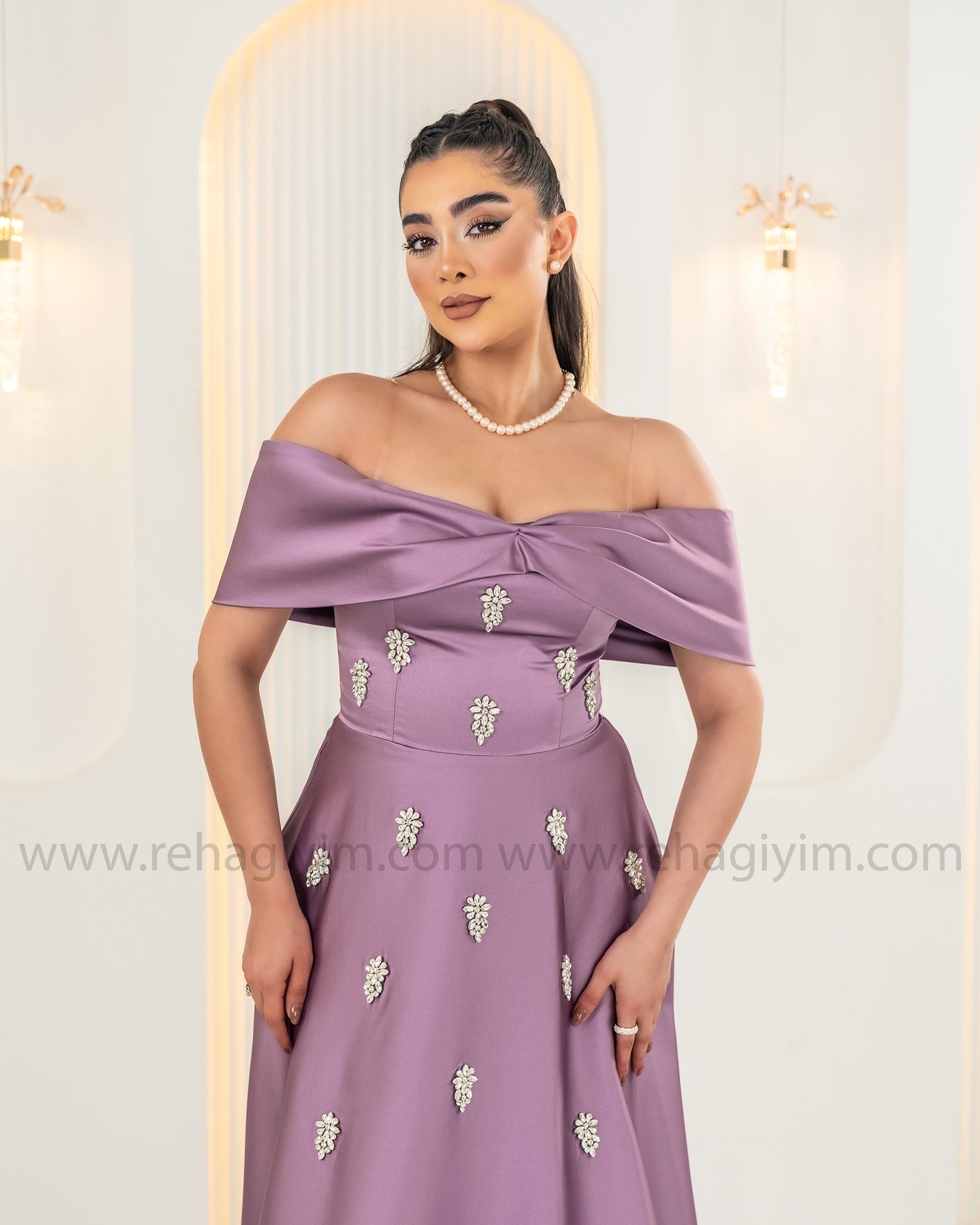 Madonna Saten Abiye Elbise Maxi - gül kurusu