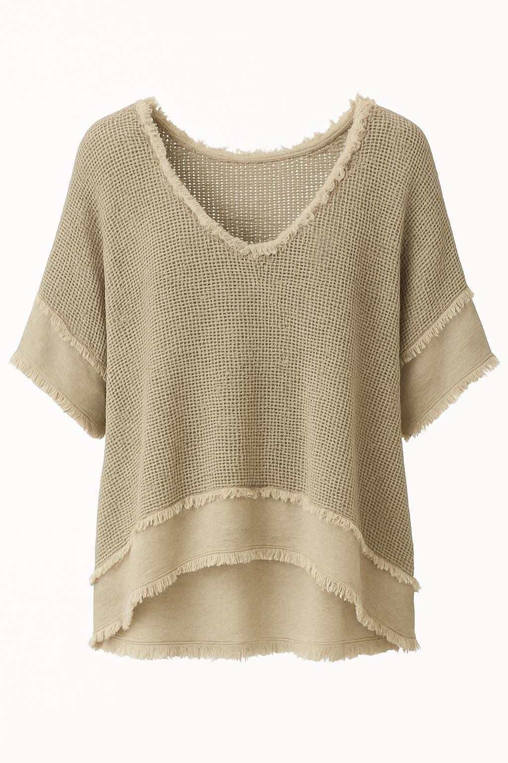 %100 Cotton Saçak Detaylı File Bluz