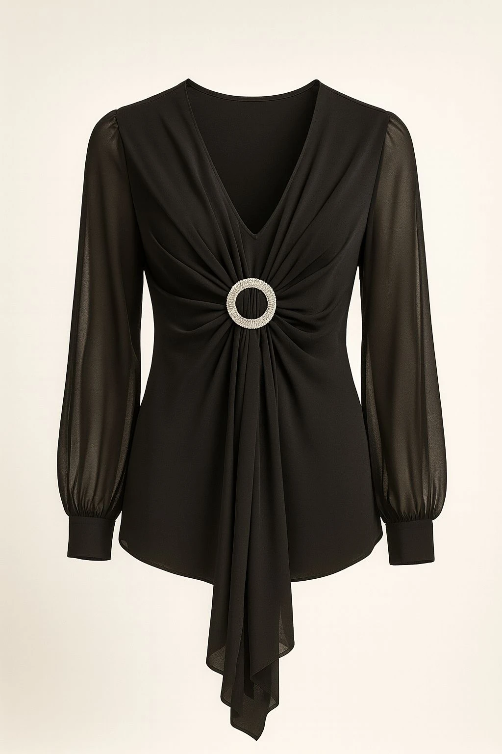 Şifon Ön Taş Detaylı Abiye Bluz Premium - Siyah