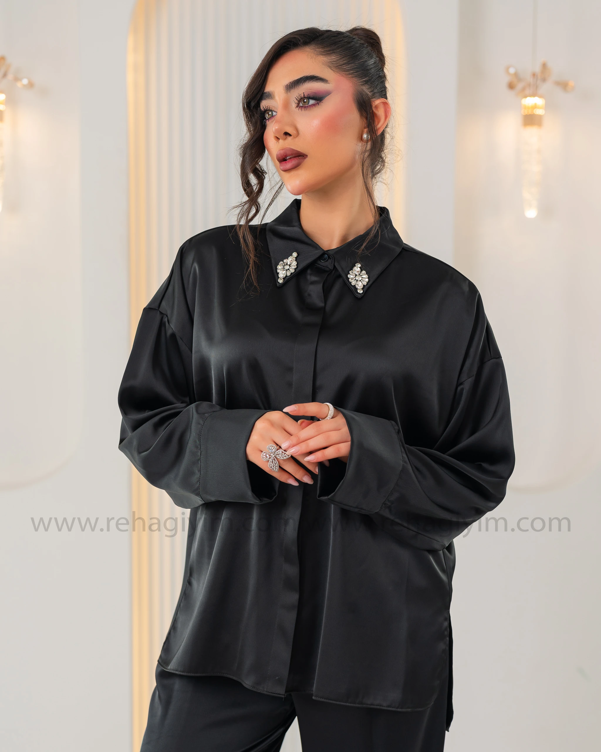 Saten Salaş Pantolon - Siyah