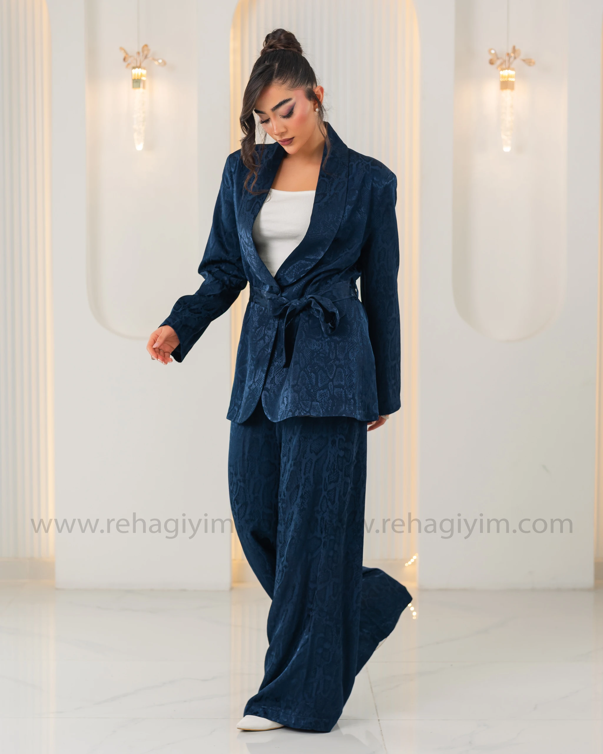 Saten Jakarlı Ceket Pantolon Takım