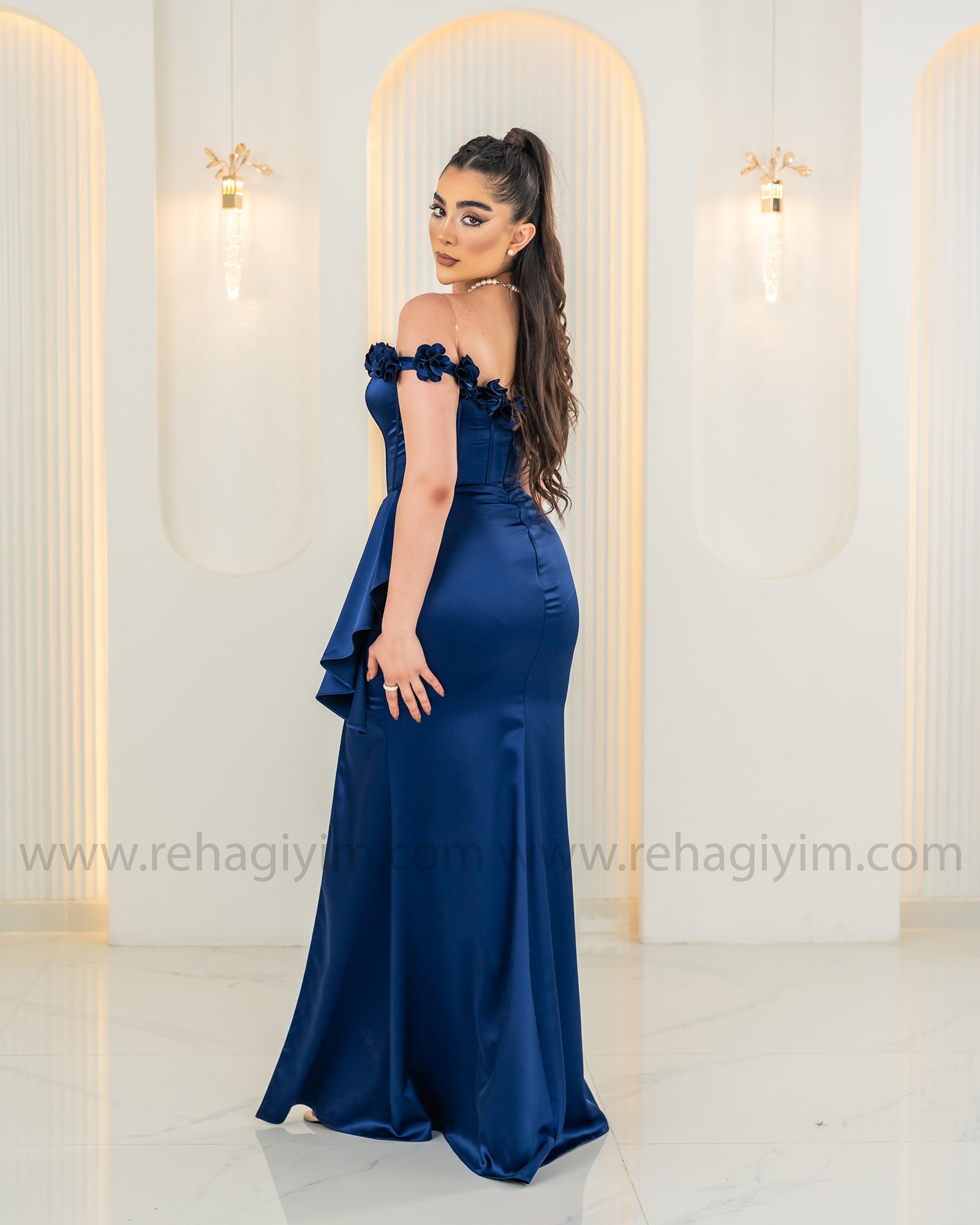 Gül Detaylı Korse Saten Plus - Lacivert