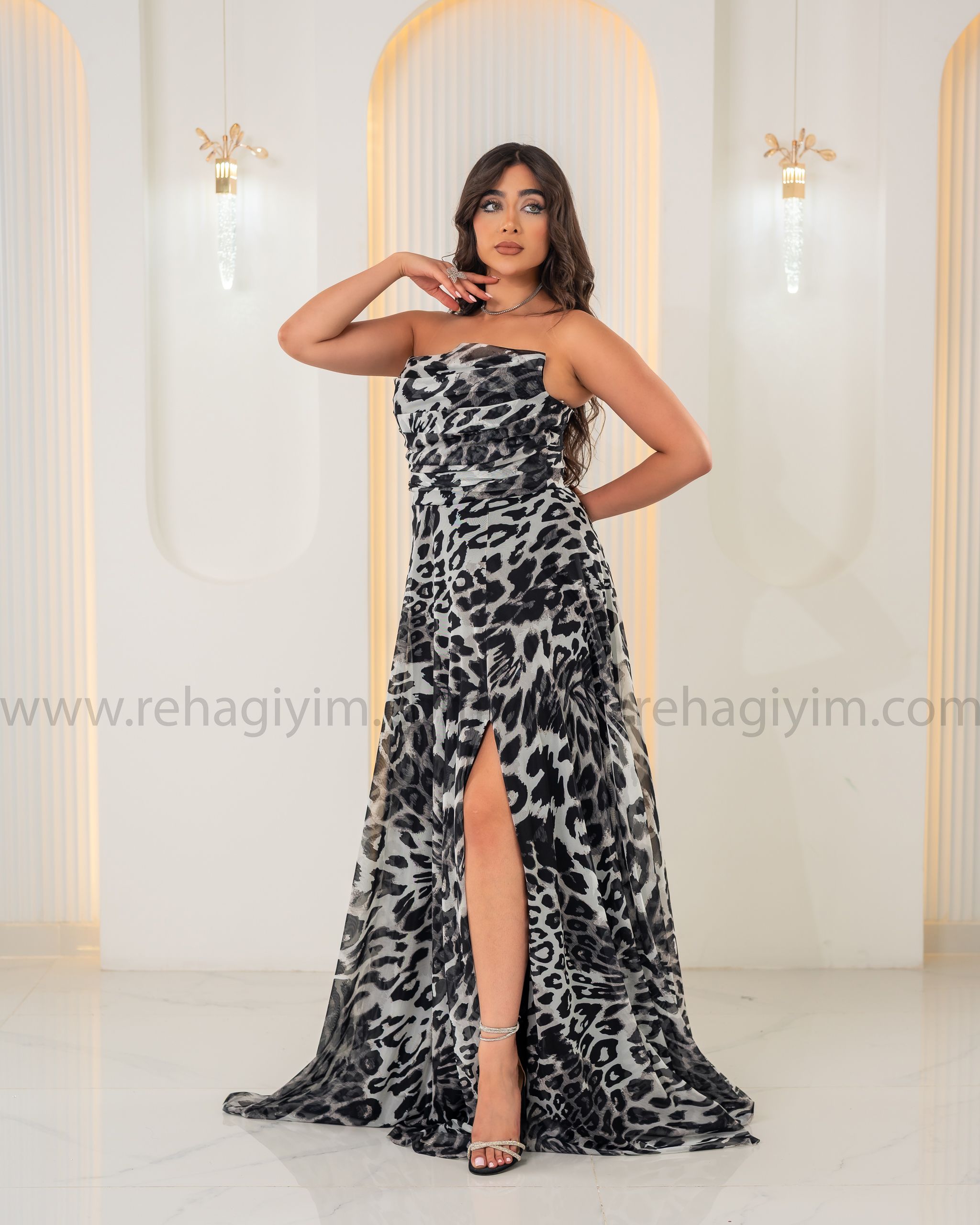 Straplez Maxi Şifon Black-White