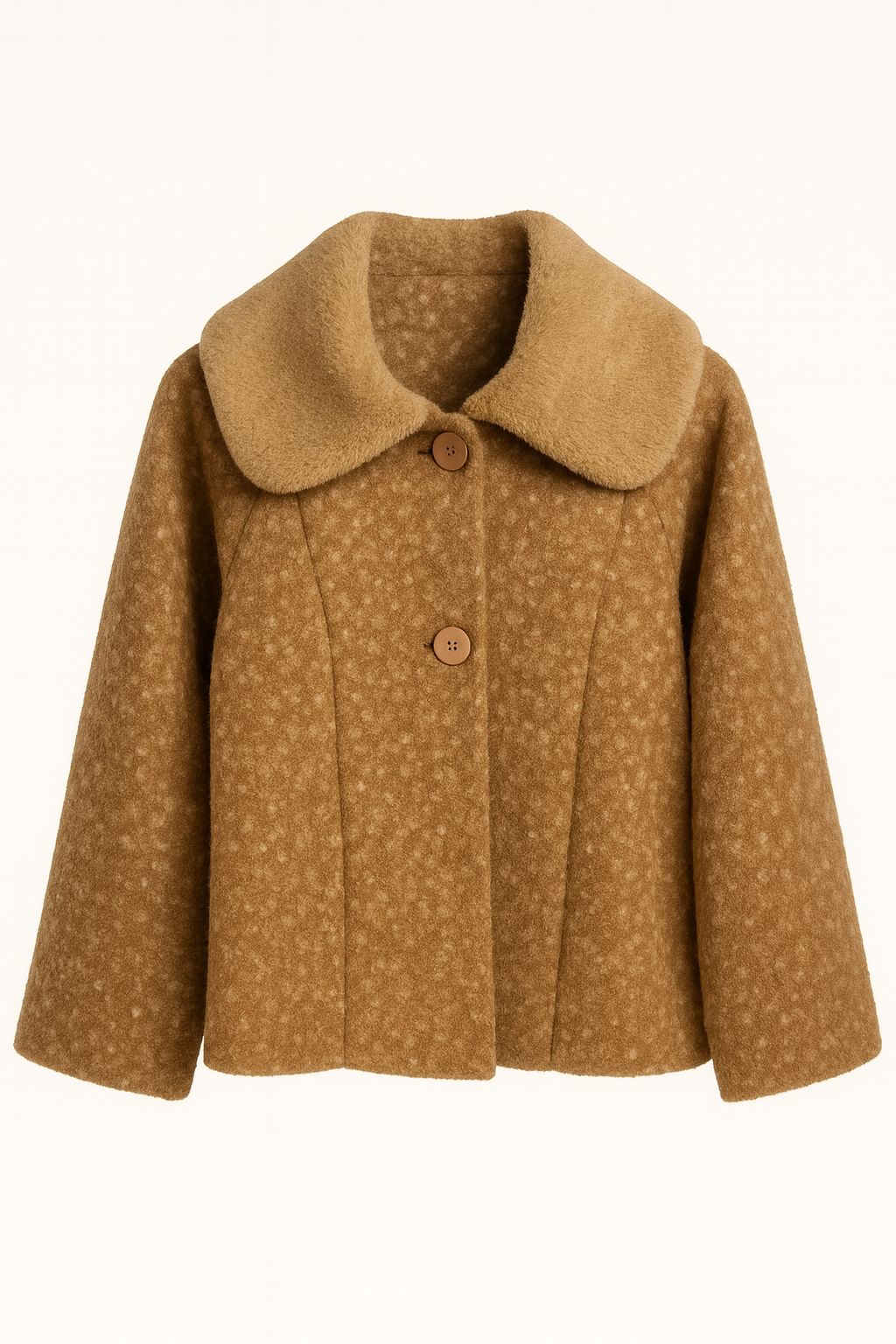 İTALY Düz Desen Kürklü Ceket - Kahverengi
