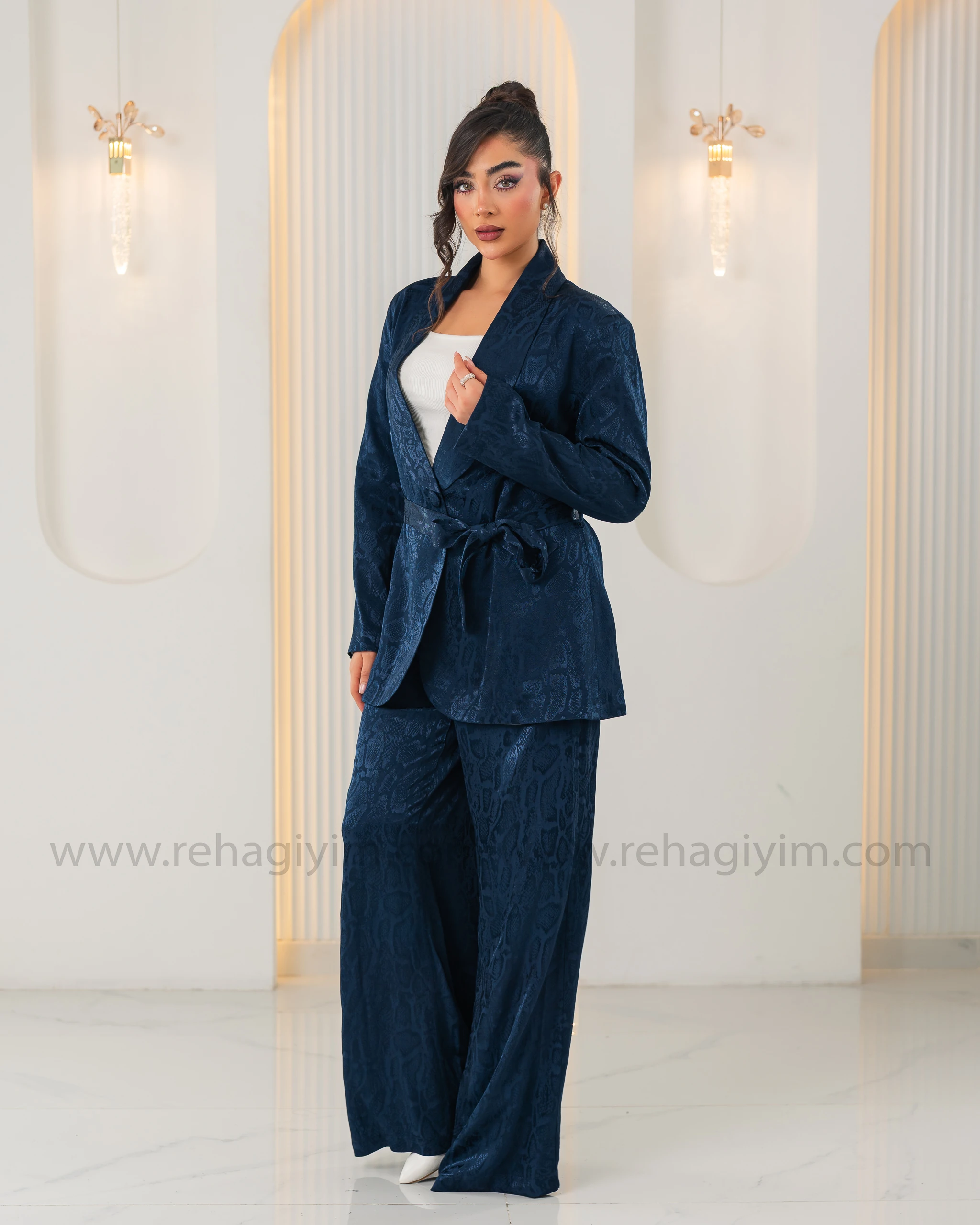 Saten Jakarlı Ceket Pantolon Takım