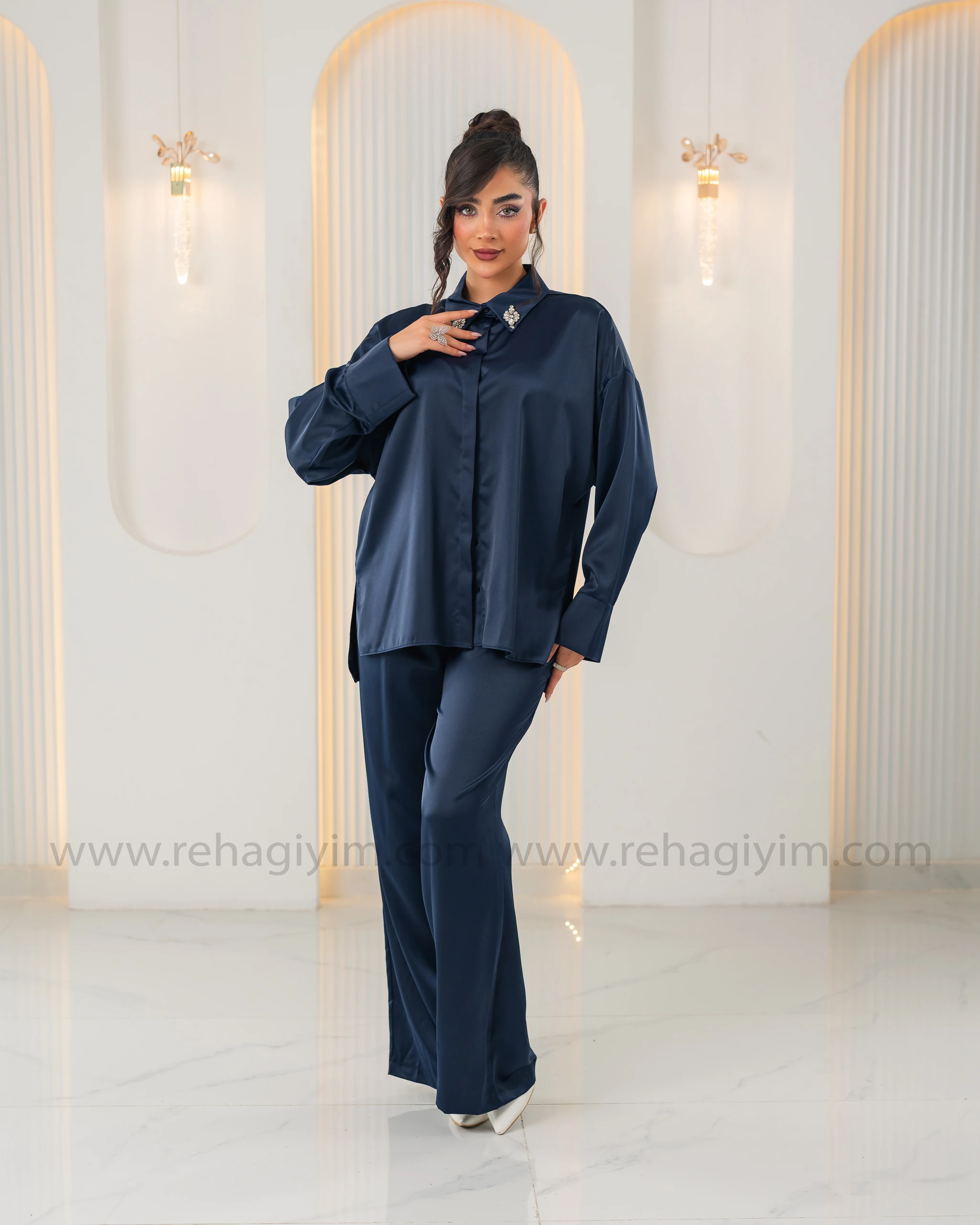 Saten Salaş Pantolon - Lacivert