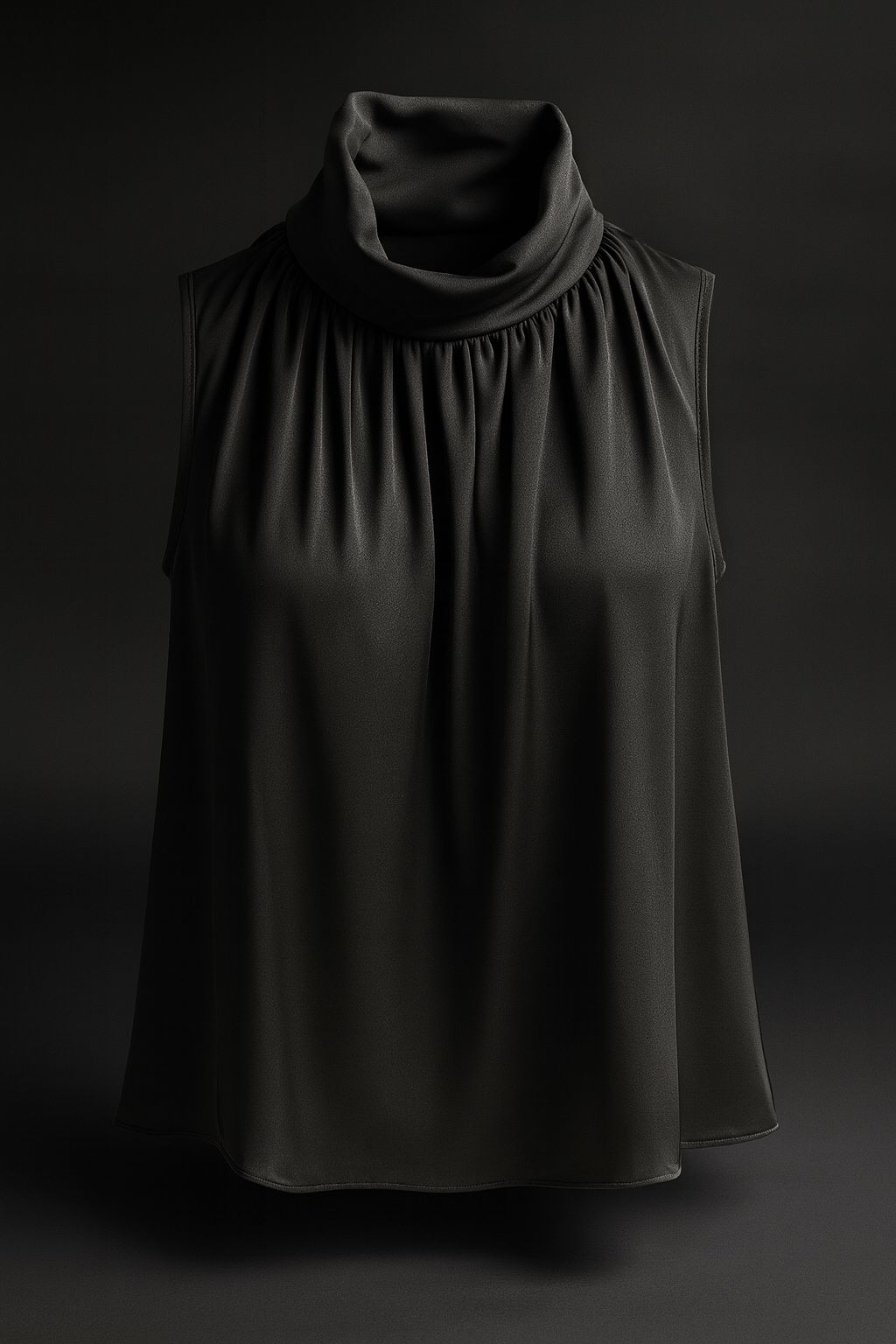 Reglan Kol Boğazlı Saten Bluz - Siyah