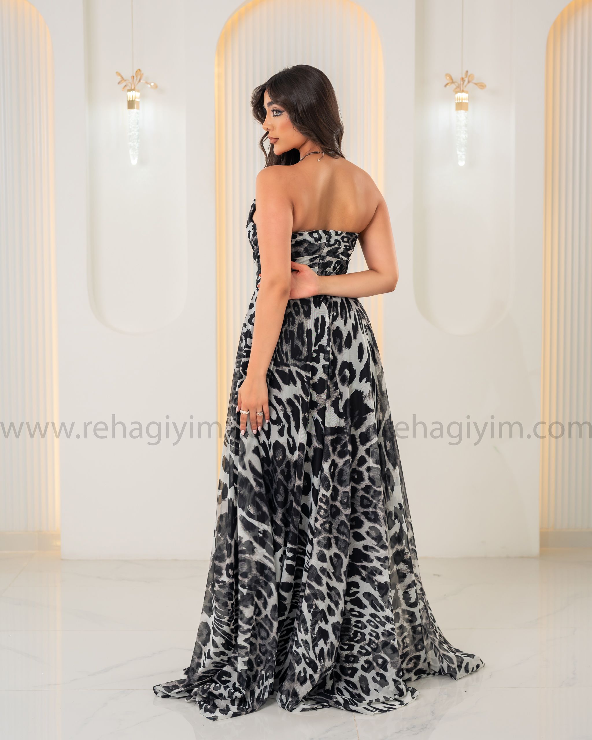 Straplez Maxi Şifon Black-White