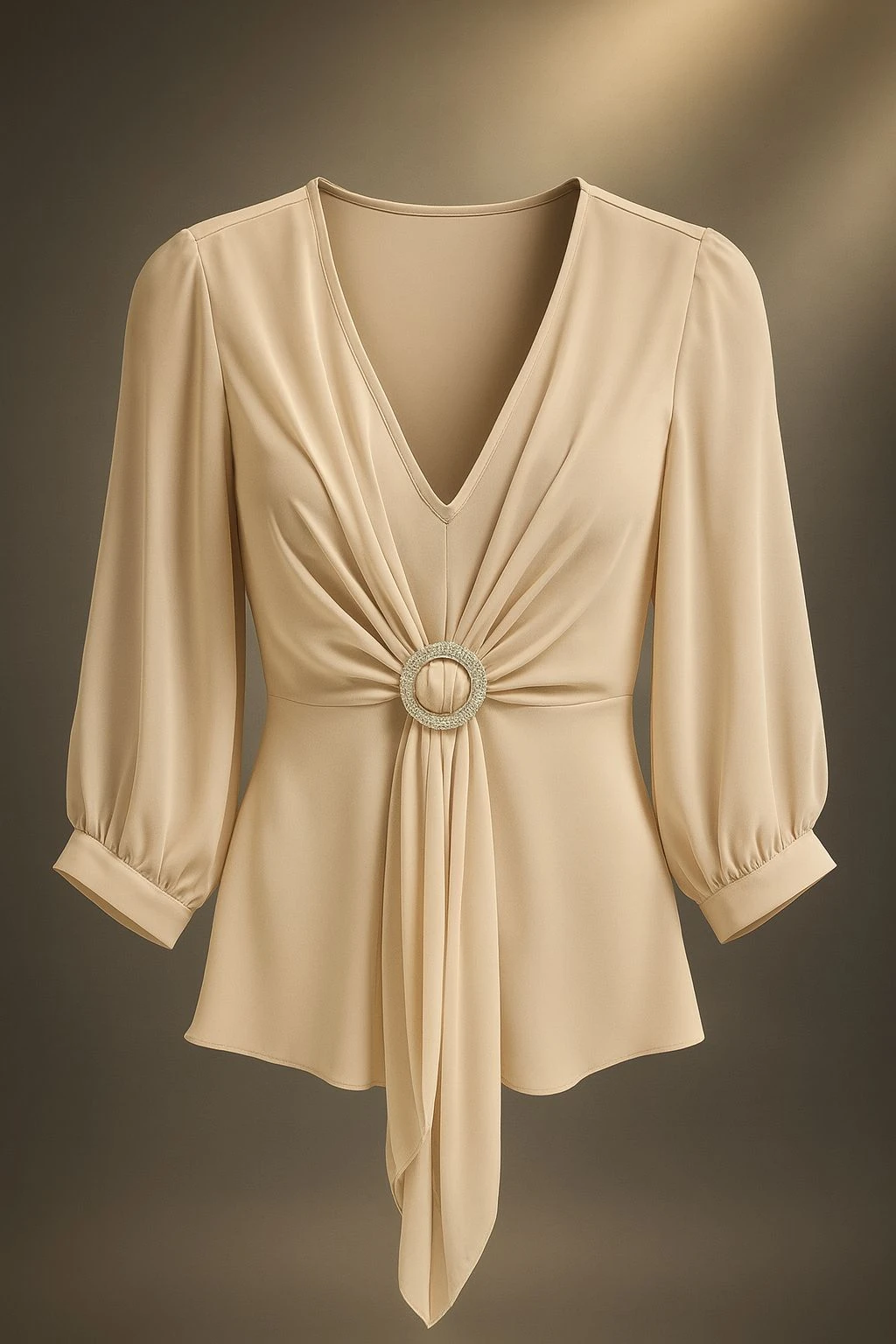 Şifon Ön Taş Detaylı Abiye Bluz Premium - Bej
