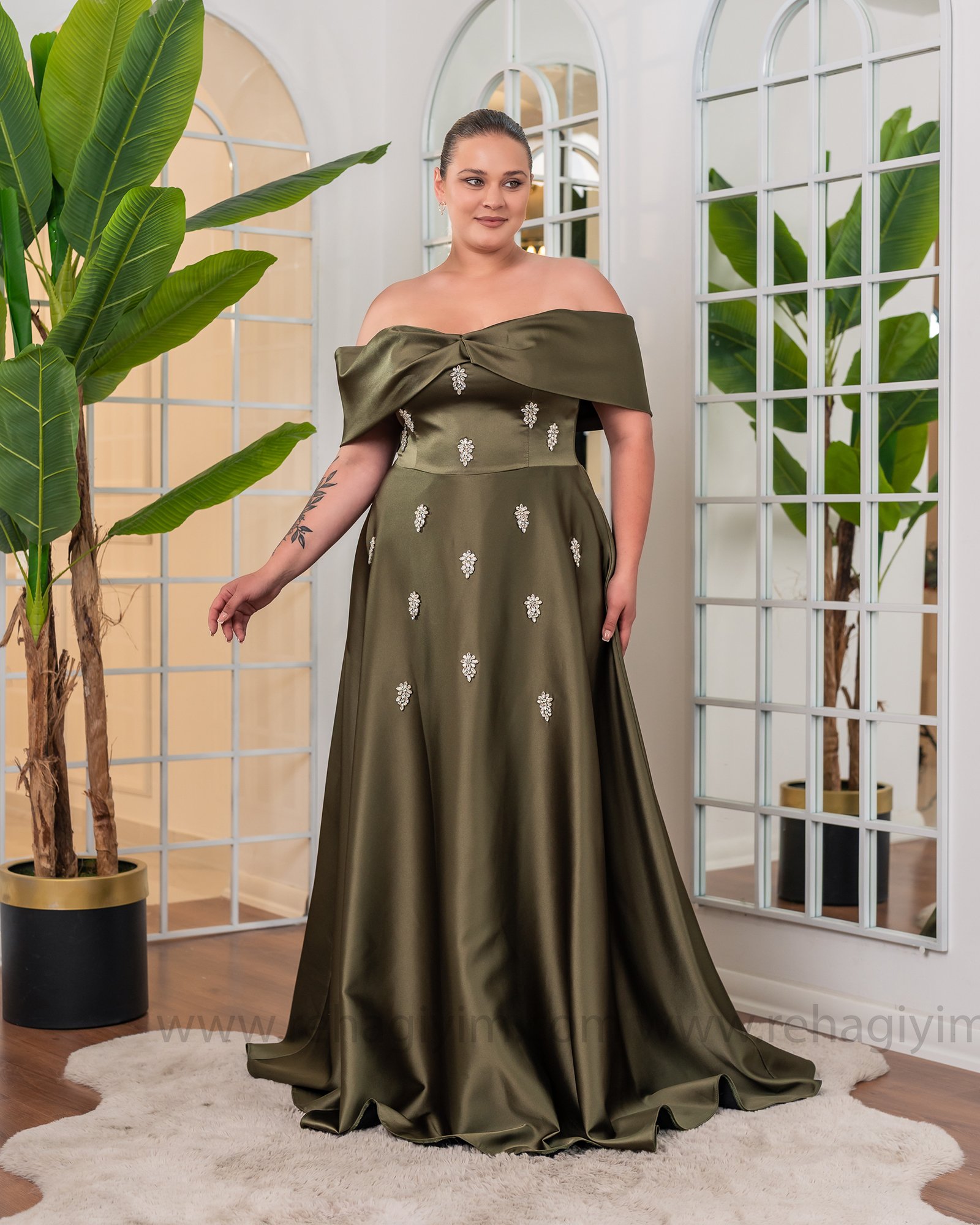 Madonna Saten Abiye Elbise Maxi - yeşil