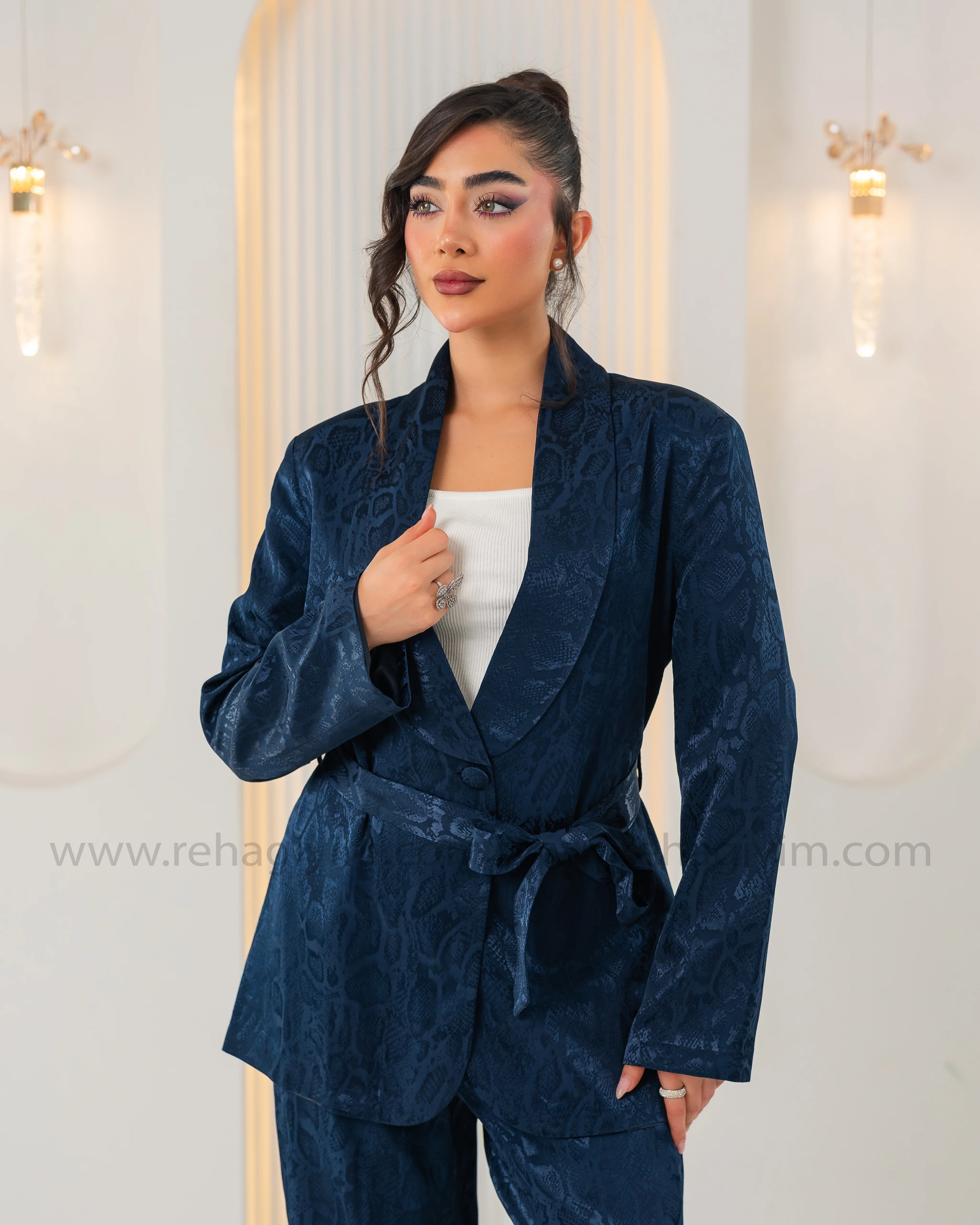 Saten Jakarlı Ceket Pantolon Takım