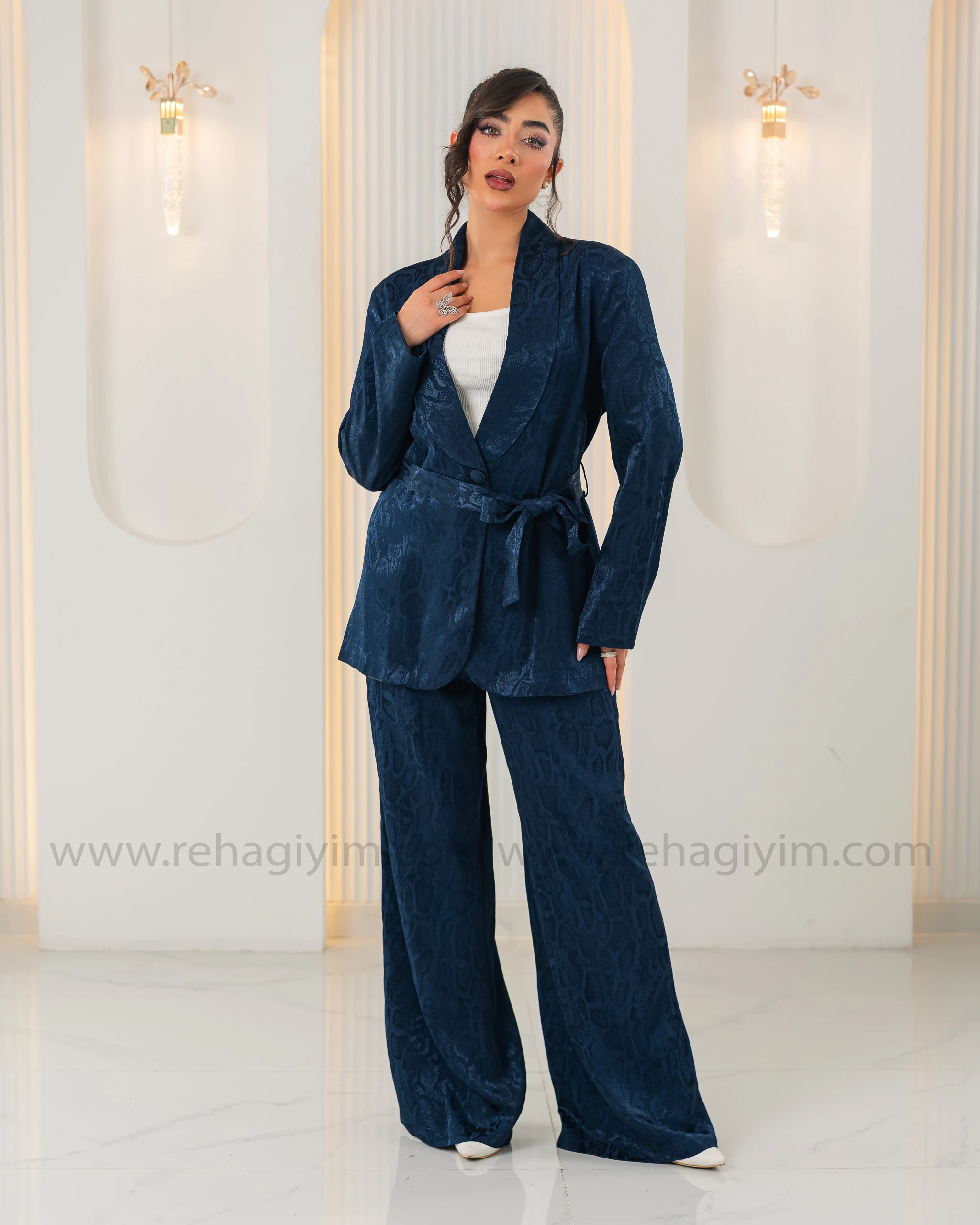 Saten Jakarlı Ceket Pantolon Takım