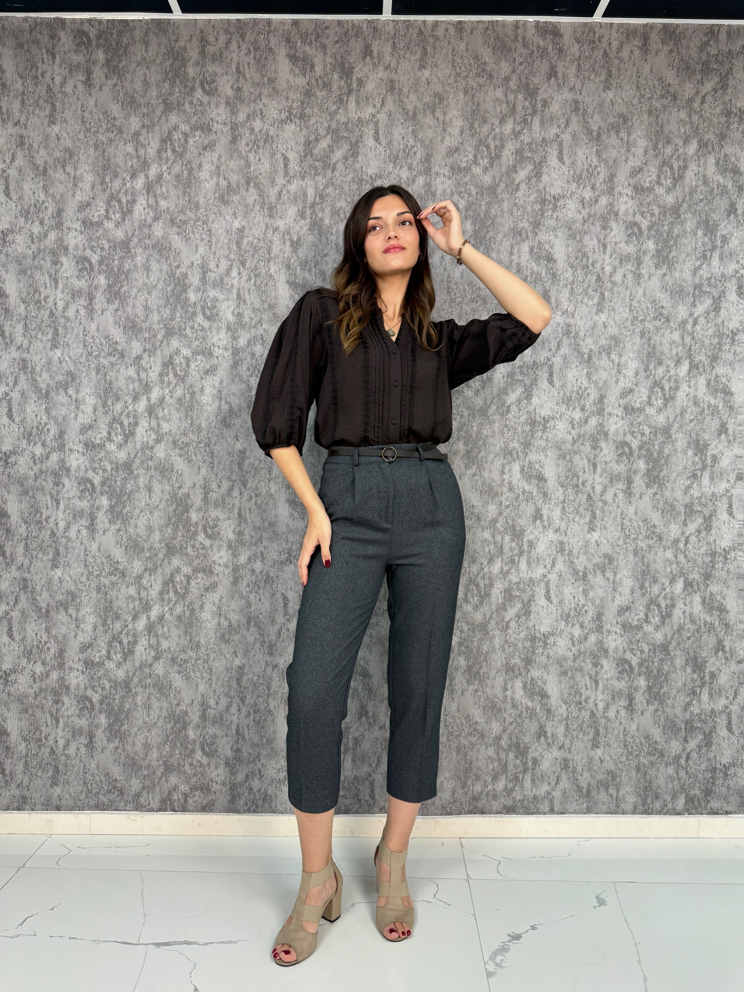 Kemerli Yüksek Bel Havuç Pantolon - Antrasit