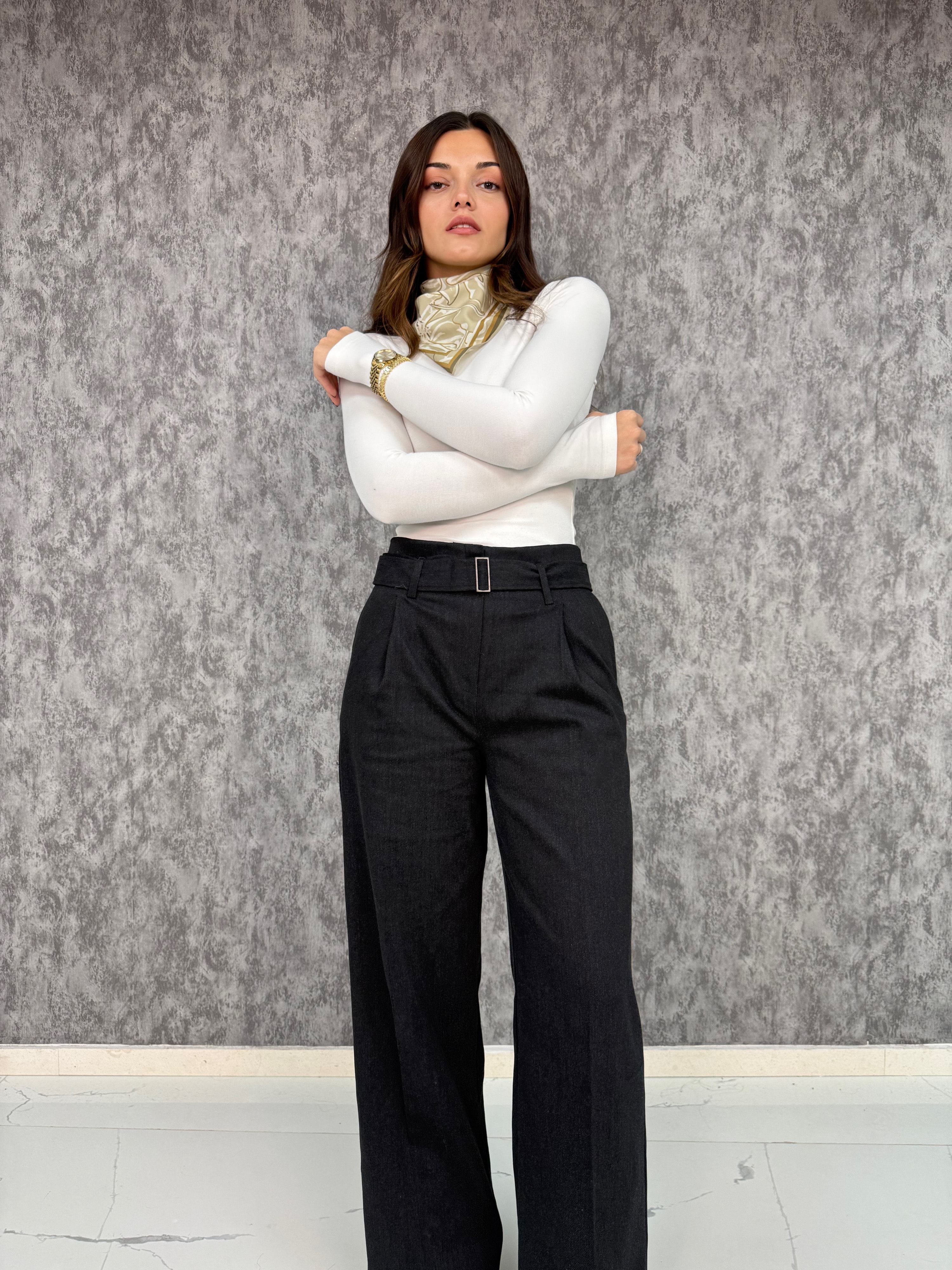 Gabardin Palazzo Pantolon - Siyah