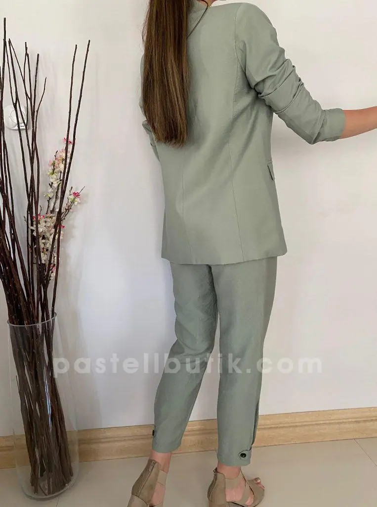 Tek Düğmeli Yeşil Keten Ceket