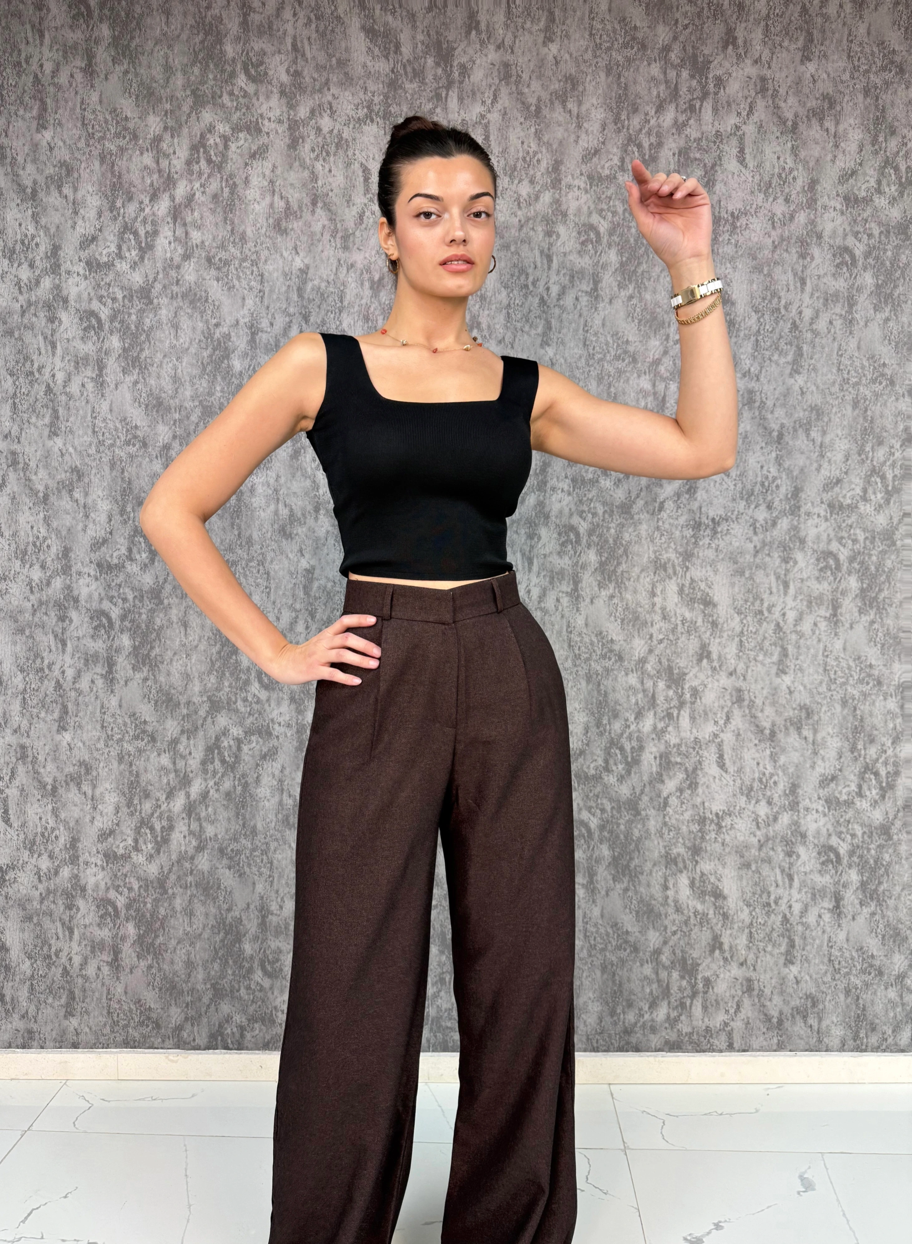 Vera Palazzo Pantolon  - Koyu Kahverengi