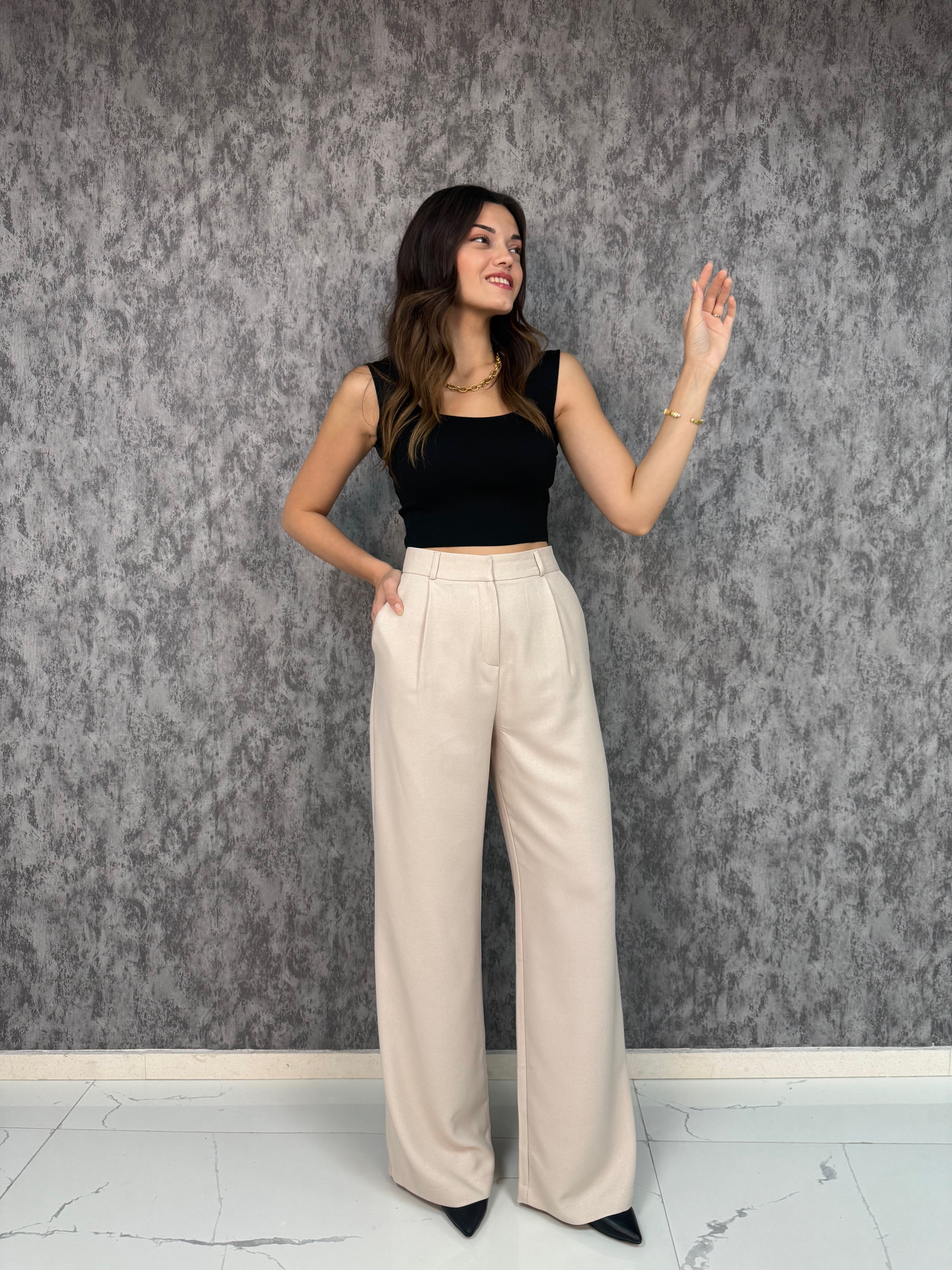 Vera Palazzo Pantolon  - Bej